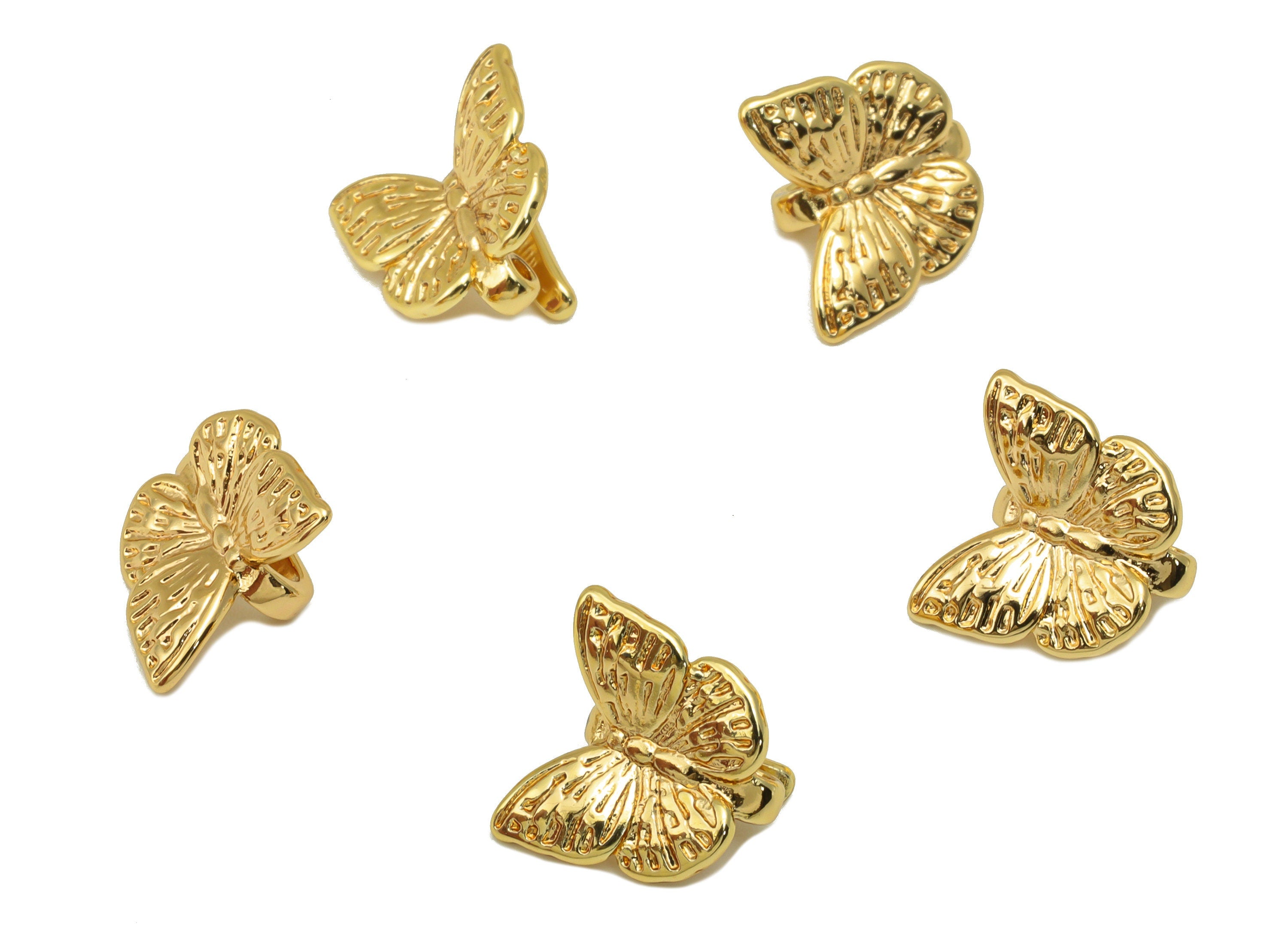 Brass Butterfly Clasp - Gold Butterfly Clasp With Loop - Brass Animal Clasp With Hook - 18k Real Gold Plated -11.98x12.62x 1.05mm- RGP6448 - DOMEDBAZAAR