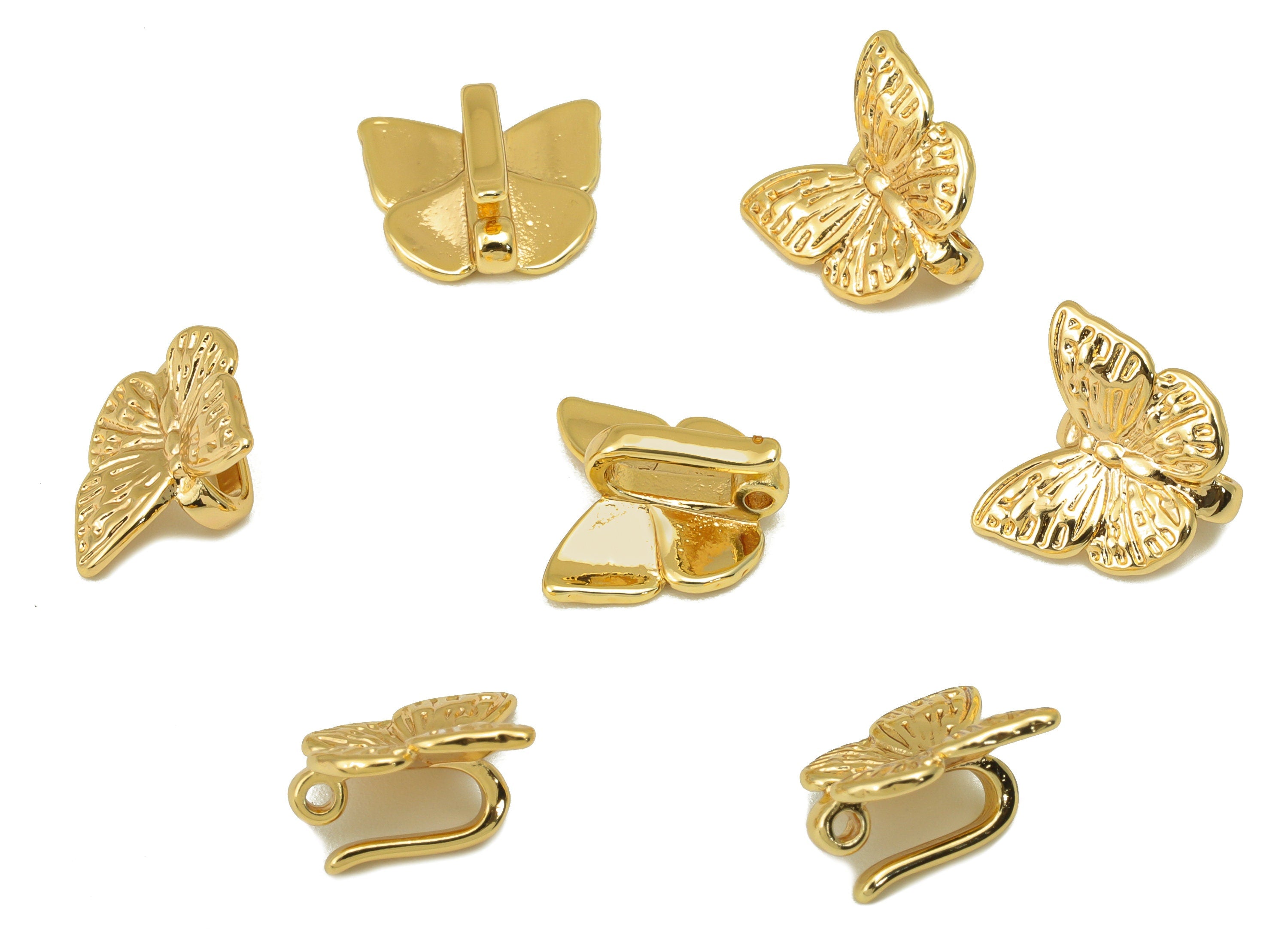 Brass Butterfly Clasp - Gold Butterfly Clasp With Loop - Brass Animal Clasp With Hook - 18k Real Gold Plated -11.98x12.62x 1.05mm- RGP6448 - DOMEDBAZAAR