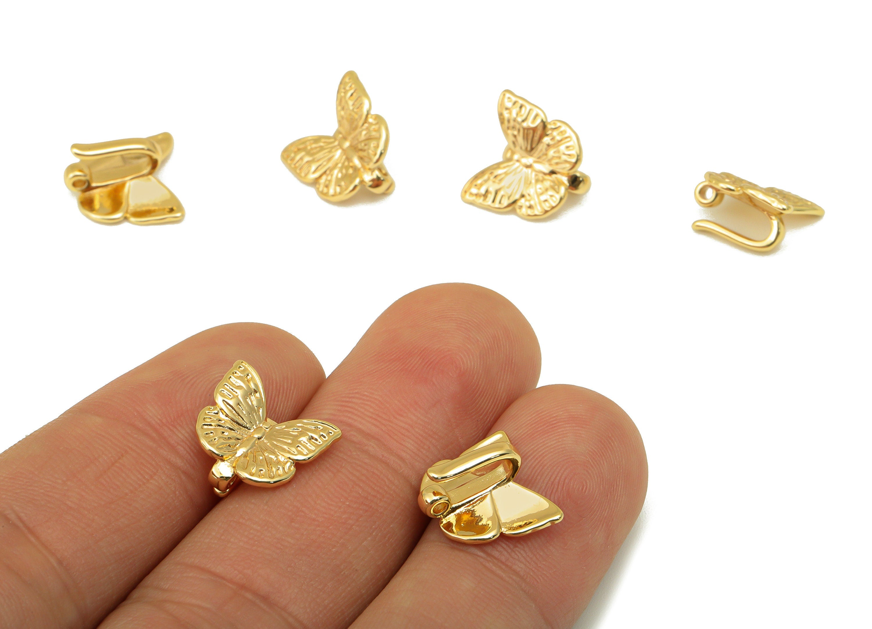Brass Butterfly Clasp - Gold Butterfly Clasp With Loop - Brass Animal Clasp With Hook - 18k Real Gold Plated -11.98x12.62x 1.05mm- RGP6448 - DOMEDBAZAAR