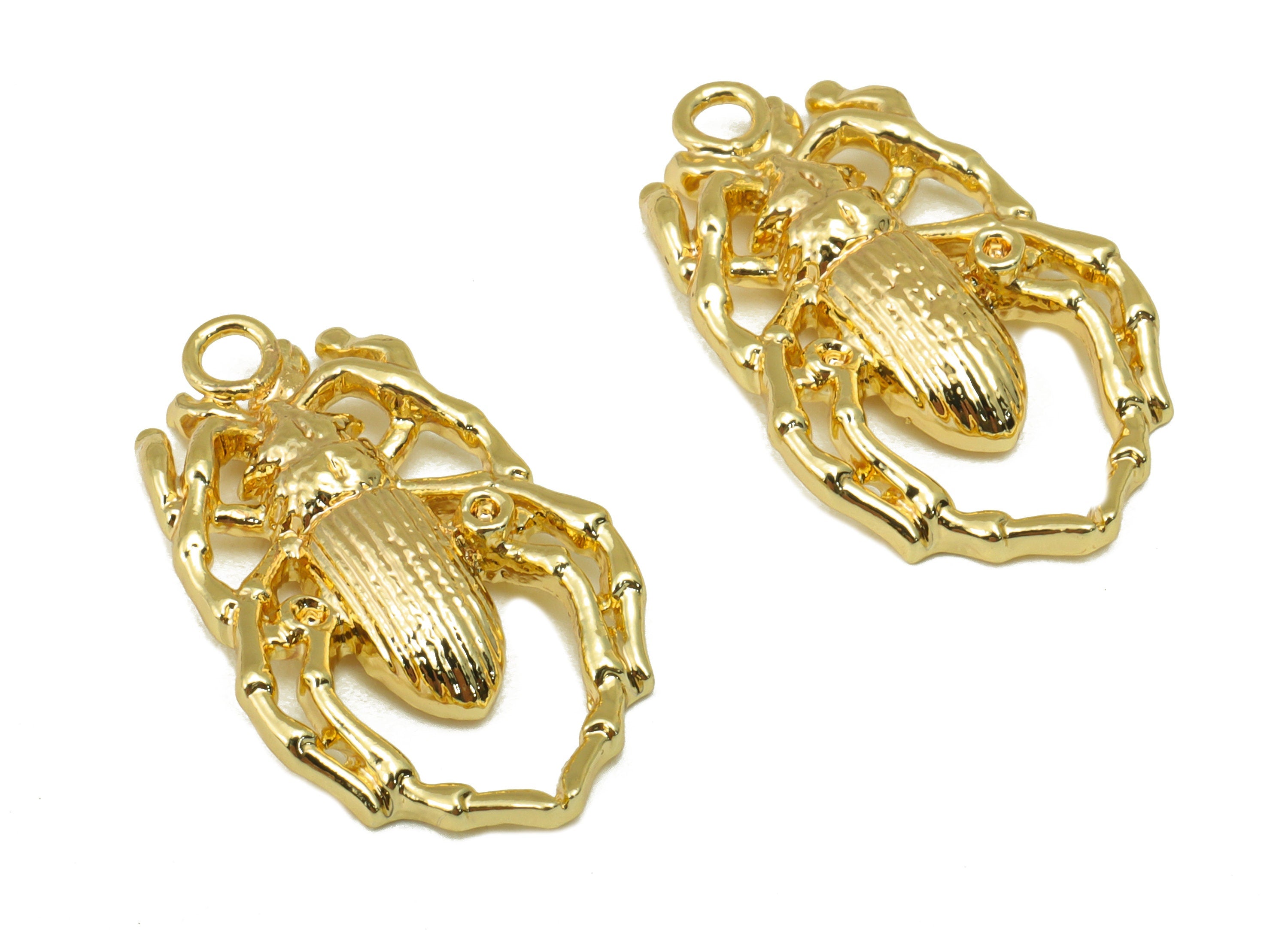 Brass Spider Earring Charm - Brass Insect Charm - Textured Animal Pendant - For Necklace - 18k Real Gold Plated - 22x 13.57x 3.06mm- RGP6449 - DOMEDBAZAAR