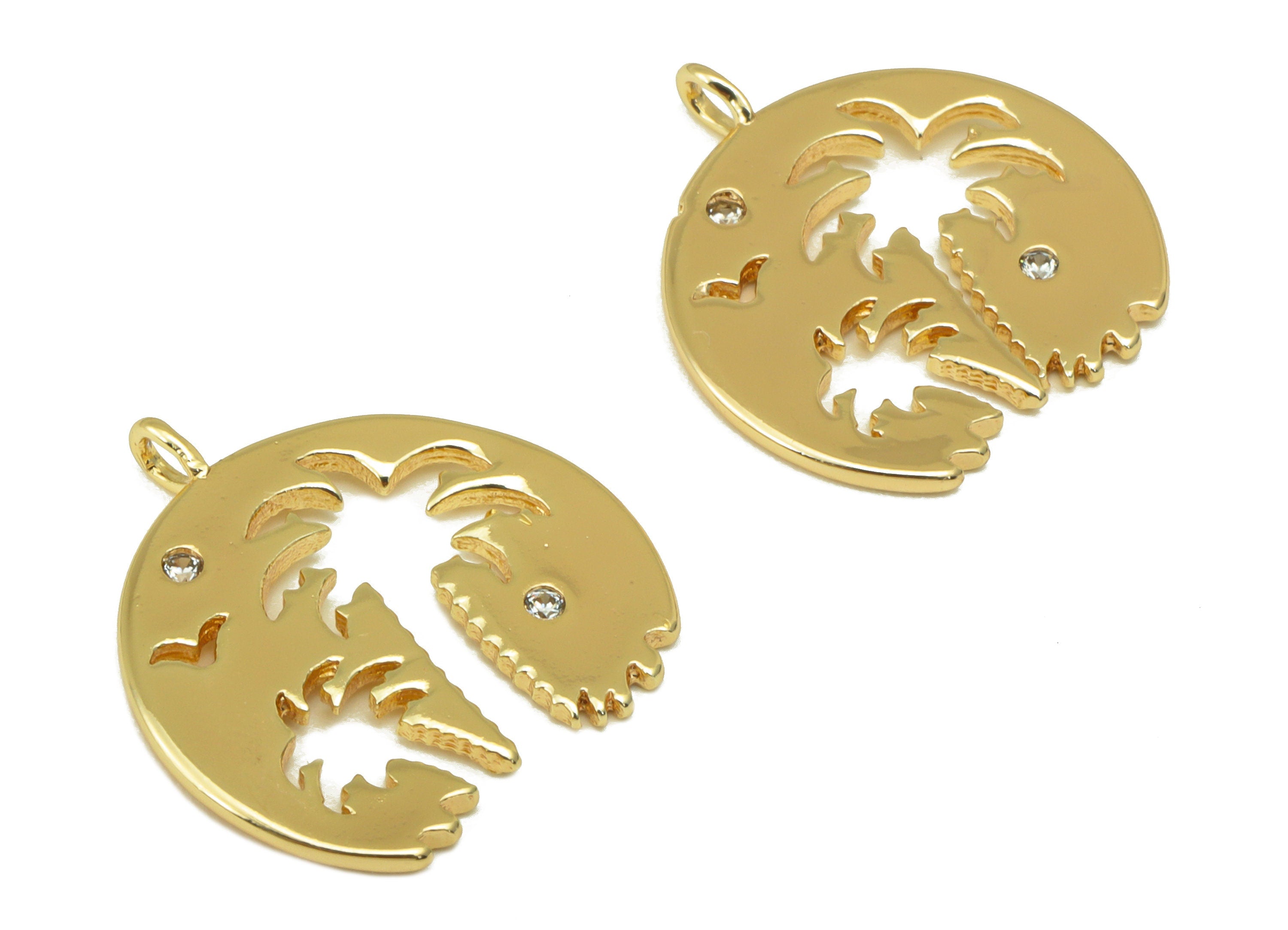 Brass Tree Earring Charm - Brass Coconut Palm Charm - Hollow Tree Pendant - For Necklace - 18k Real Gold Plated - 19.06x18x 1.29mm- RGP6450 - DOMEDBAZAAR