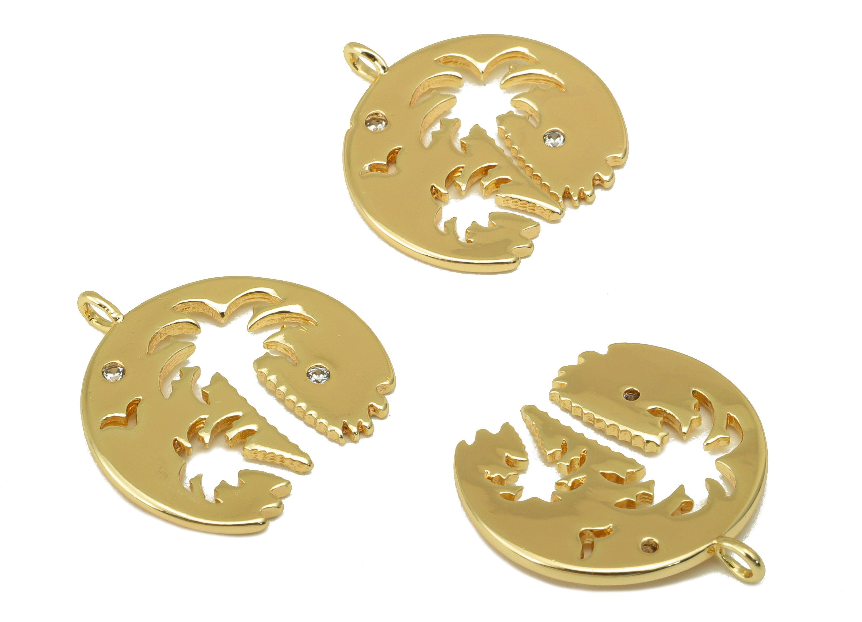 Brass Tree Earring Charm - Brass Coconut Palm Charm - Hollow Tree Pendant - For Necklace - 18k Real Gold Plated - 19.06x18x 1.29mm- RGP6450 - DOMEDBAZAAR