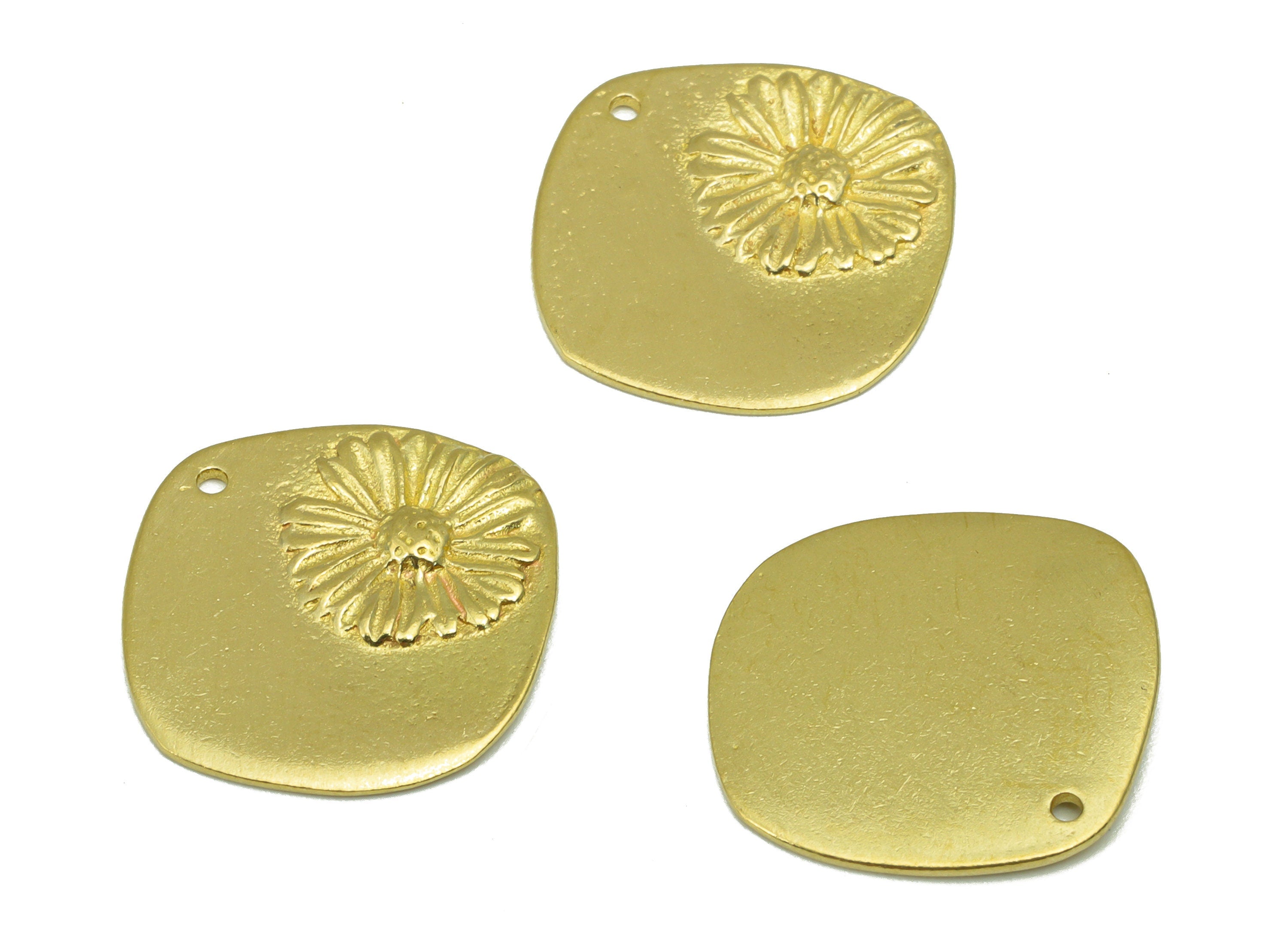 Brass Oval Square Earring- Raw Brass Flower Pendant- Botanical Flower- Daisy Flower -Earring Charm- Jewelry Supplies -18 x 17x 1.48mm-PP8443 - DOMEDBAZAAR