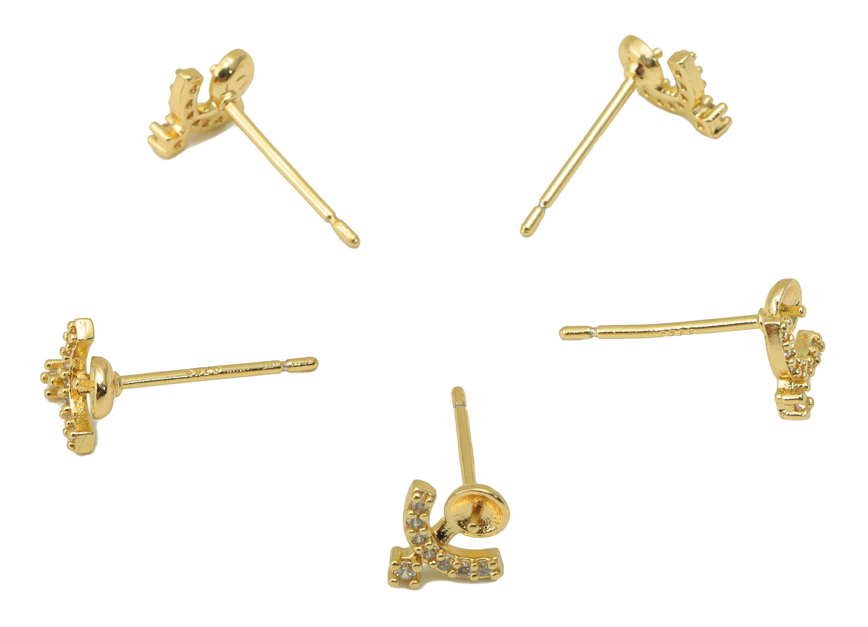Brass Horoscopes Earring Stud - Cubic Zircon Taurus Earring Post - CZ Taurus Post For Pearl- 18K Real Gold Plated - 7.74x7x 1.68mm- RGP6261 - DOMEDBAZAAR