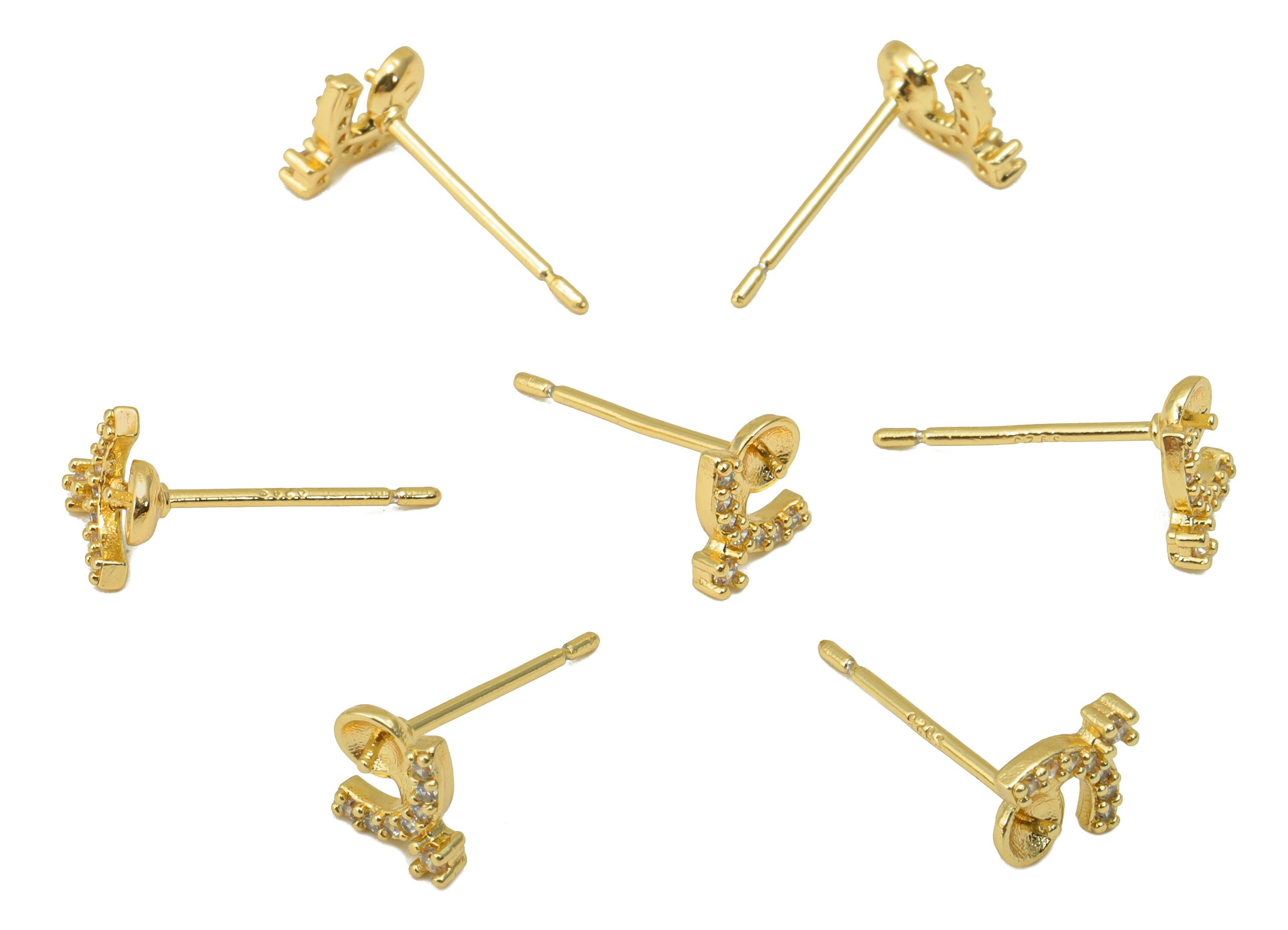 Brass Horoscopes Earring Stud - Cubic Zircon Taurus Earring Post - CZ Taurus Post For Pearl- 18K Real Gold Plated - 7.74x7x 1.68mm- RGP6261 - DOMEDBAZAAR