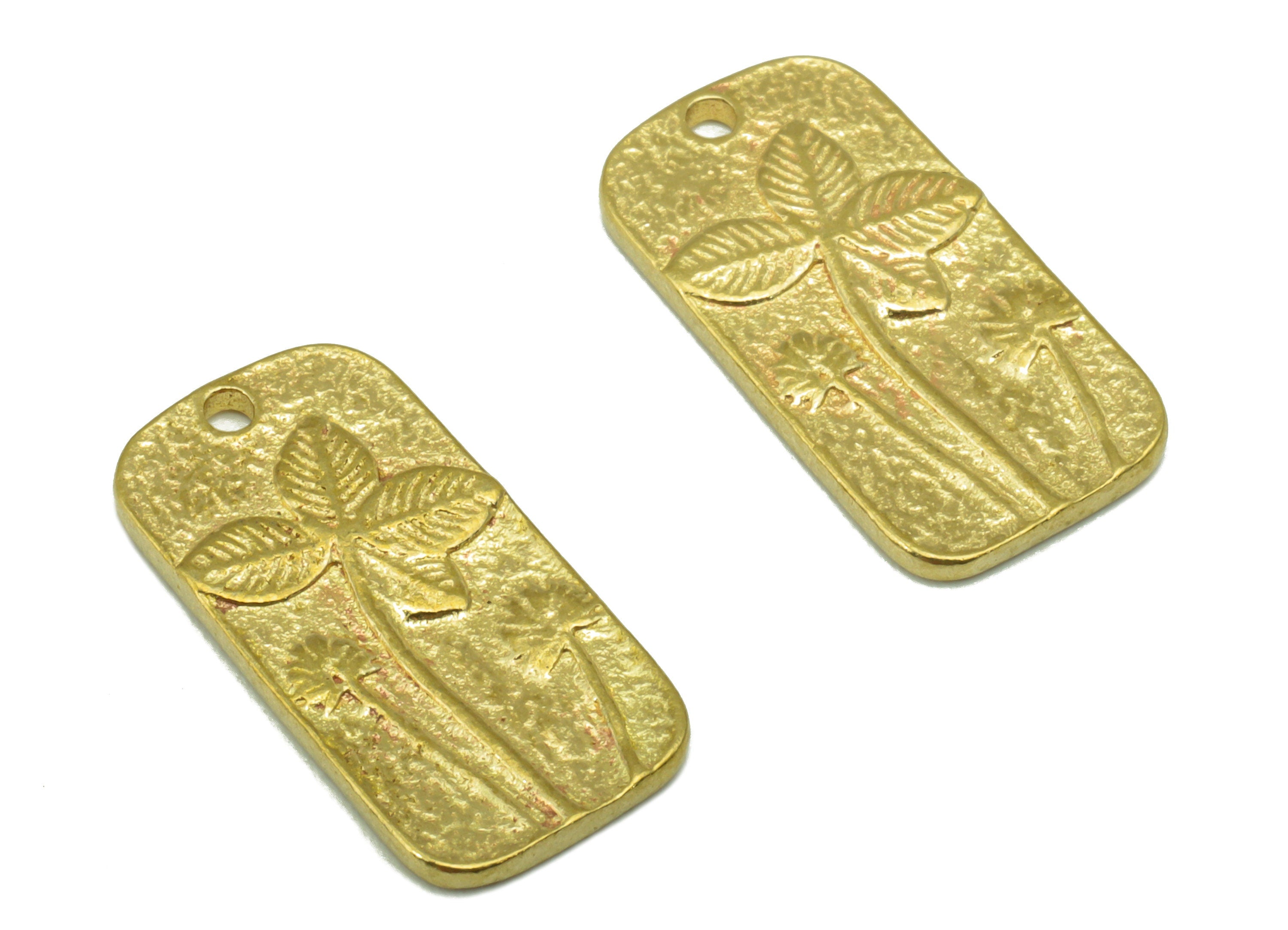 Brass Oval Rectangle-Raw Brass Hammered -Botanical Charm-Coconut Tree Pendant-Earring Charm-Jewelry Supplies - 18 x 9x 1.31mm-PP8406 - DOMEDBAZAAR