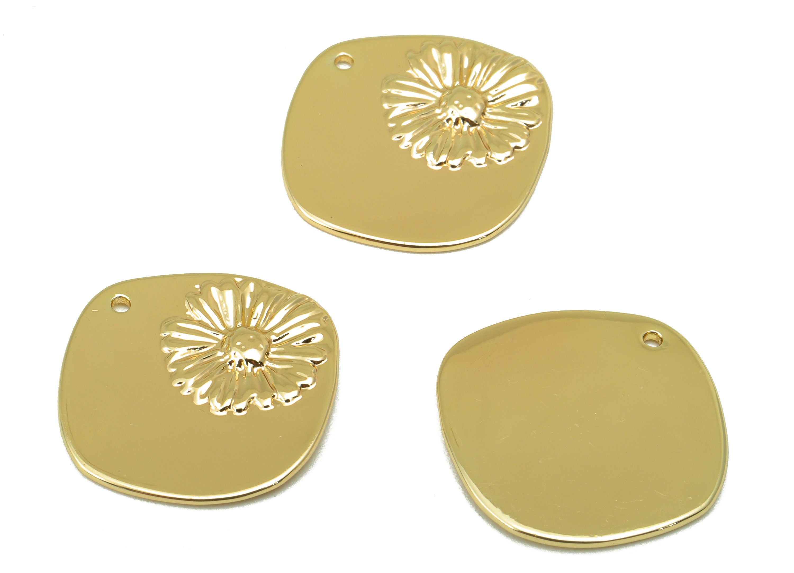 Brass Square Earring - Brass Daisy Charm - Gold Flower Pendant -For Necklace - 18k Real Gold Plated -19.04 x 19.74 x 1.4mm- RGP6467 - DOMEDBAZAAR