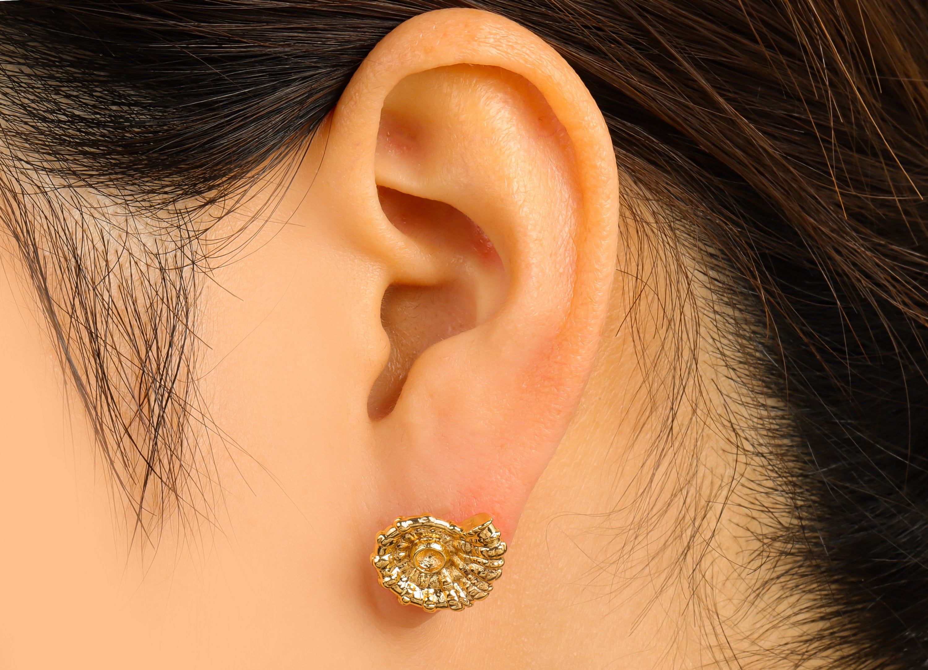 Brass Snail Earring Stud - Textured Snail Earring Post - Marine Post For Pearl- 18K Real Gold Plated -15.15x12.88x3.14mm- RGP6202 - DOMEDBAZAAR