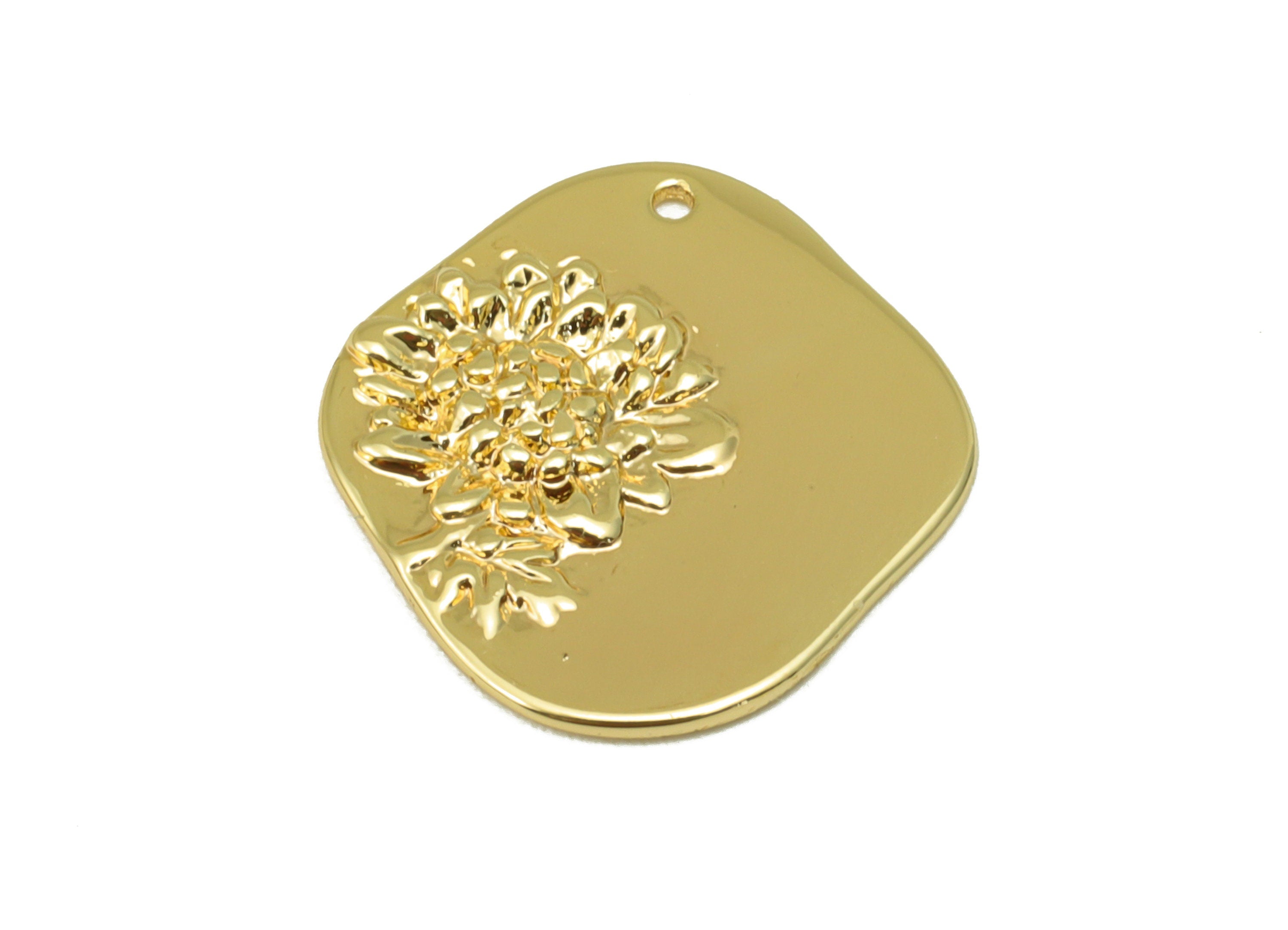 Brass Square Earring - Brass Aster Charm - Gold Flower Pendant -For Necklace - 18k Real Gold Plated -18.6x 17.83x 1.59mm- RGP6475 - DOMEDBAZAAR