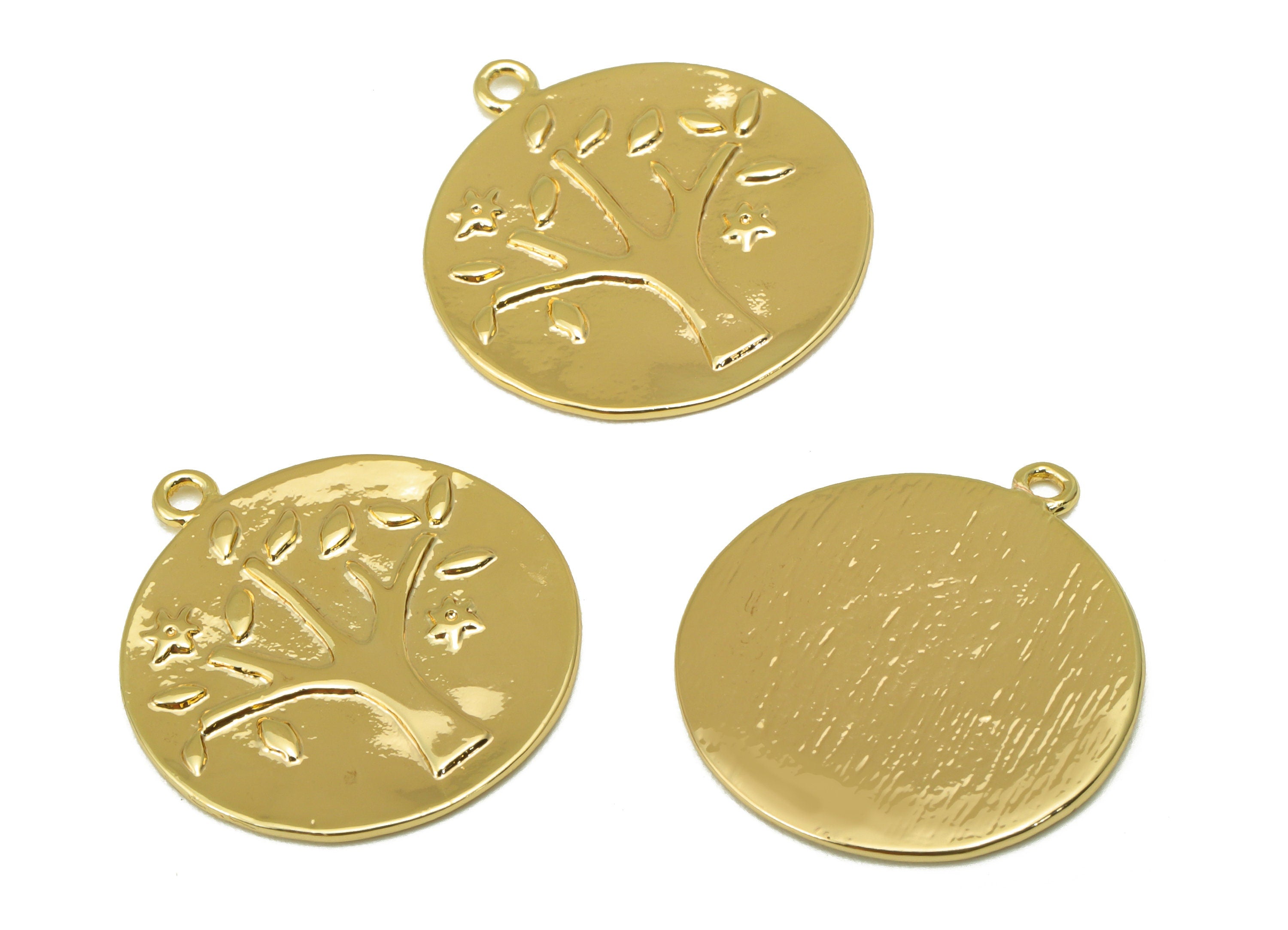 Brass Round Earring - Brass Tree Charm - Gold Star Leaf Pendant - For Necklace - 18k Real Gold Plated - 22.62 x 20.78 x 1.13mm - RGP6476 - DOMEDBAZAAR