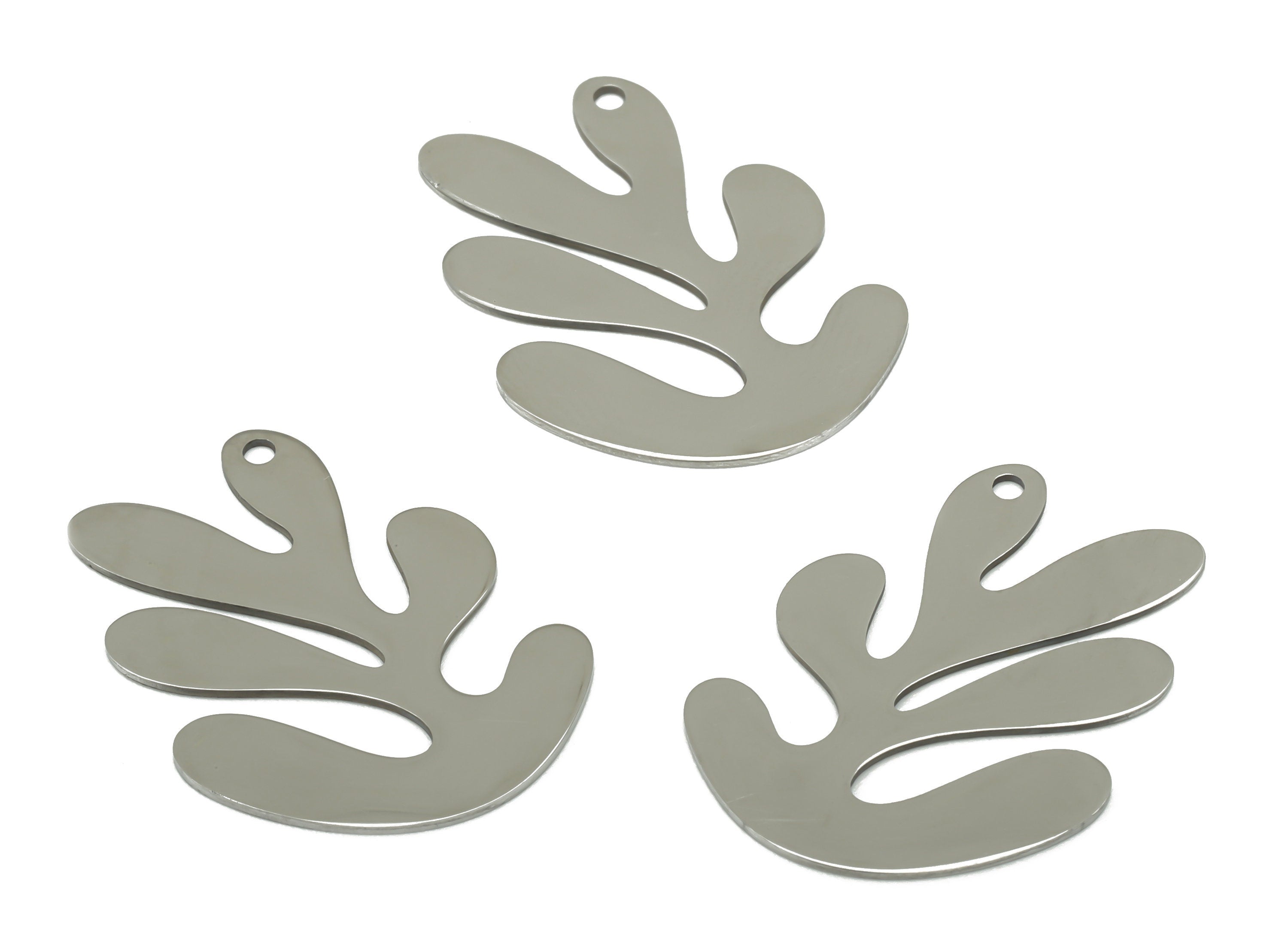 Stainless Steel Leaf Earring Charm - Steel Pendant - Stainless Steel Botanical Charm - Steel Leaf Charm - 25.34 x 18.65 x 0.6mm- SS1417 - DOMEDBAZAAR