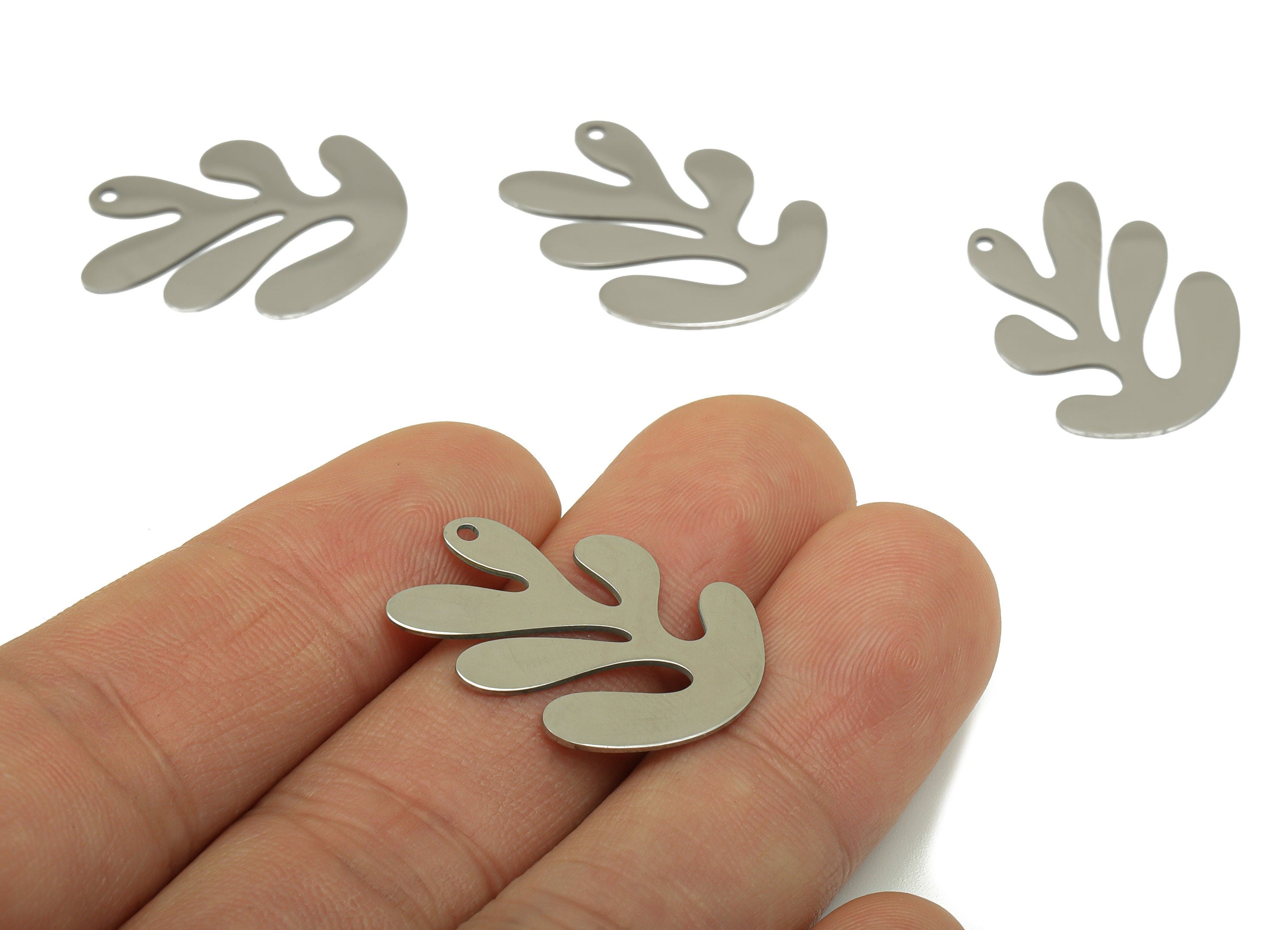 Stainless Steel Leaf Earring Charm - Steel Pendant - Stainless Steel Botanical Charm - Steel Leaf Charm - 25.34 x 18.65 x 0.6mm- SS1417 - DOMEDBAZAAR