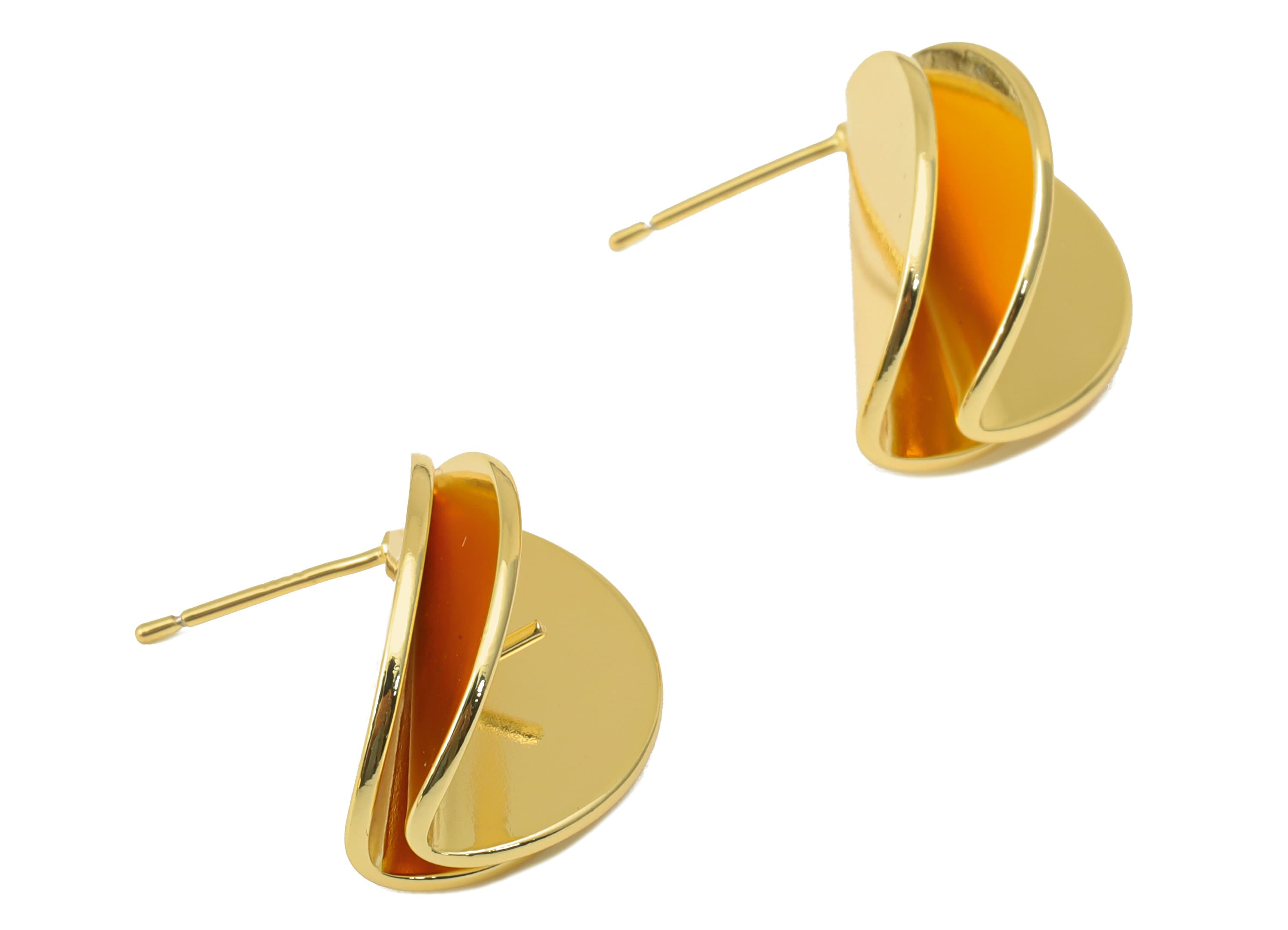 Brass Half Round Earring Stud - Fold Circle Earring Post - Bent Double Round Earring Post for Pearl- 18K Real Gold Plated-20x16x1mm- RGP6250 - DOMEDBAZAAR