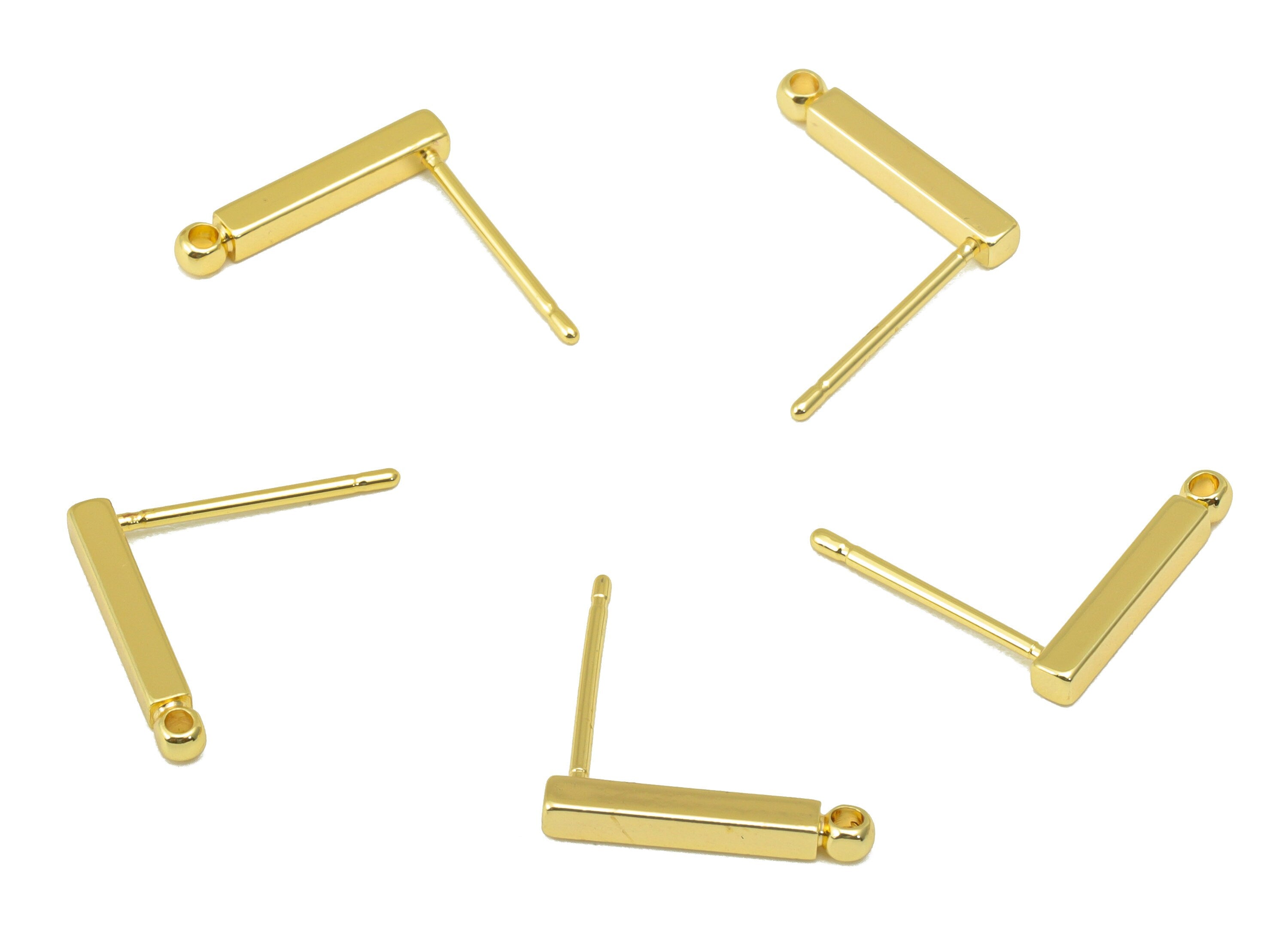 Brass Bar Earring Stud - Long Bar Earring Post - Rectangular Earring Post With Loop - 18K Real Gold Plated - 1.35x13.97x 1.96mm- RGP6209 - DOMEDBAZAAR