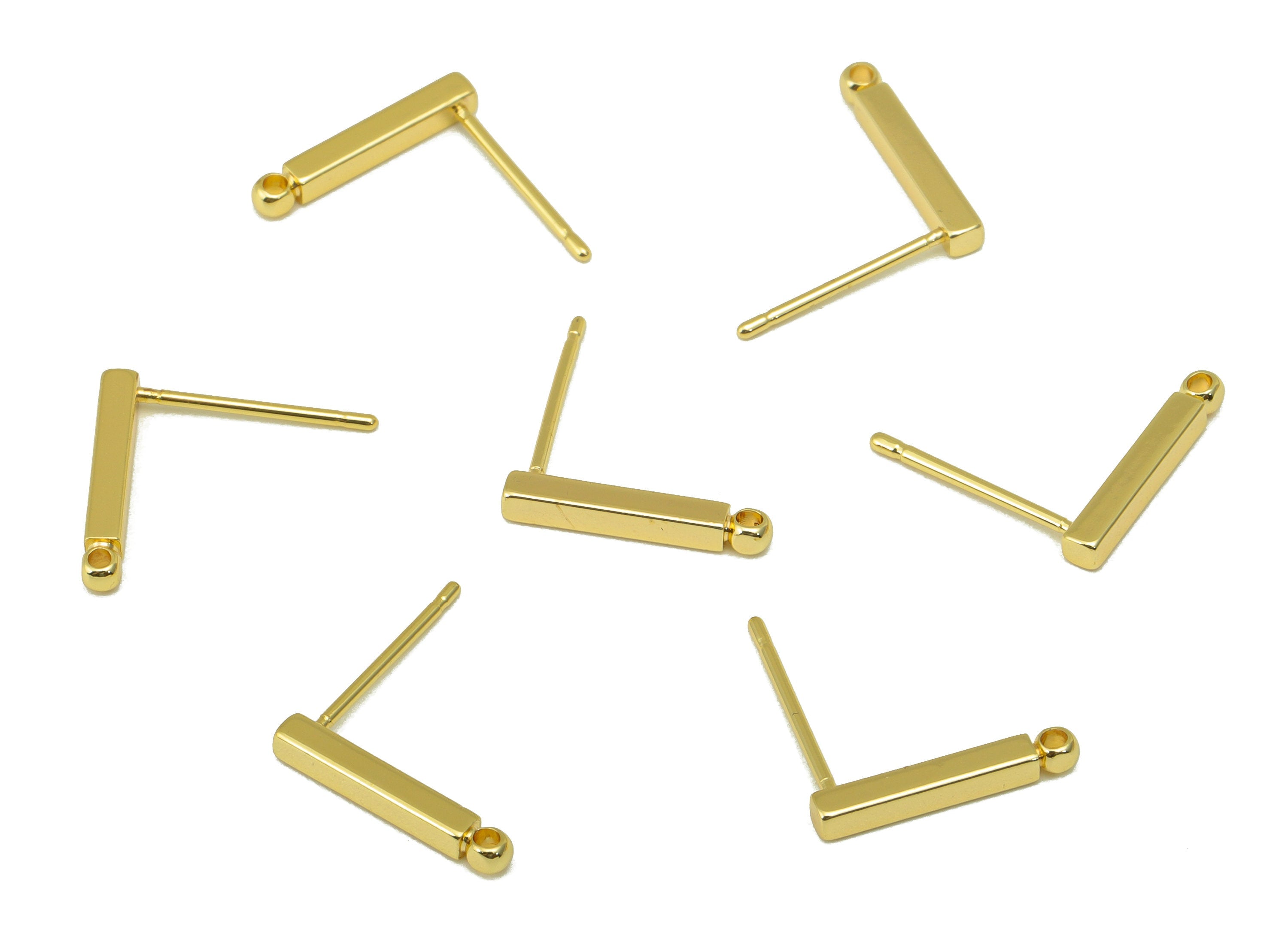 Brass Bar Earring Stud - Long Bar Earring Post - Rectangular Earring Post With Loop - 18K Real Gold Plated - 1.35x13.97x 1.96mm- RGP6209 - DOMEDBAZAAR