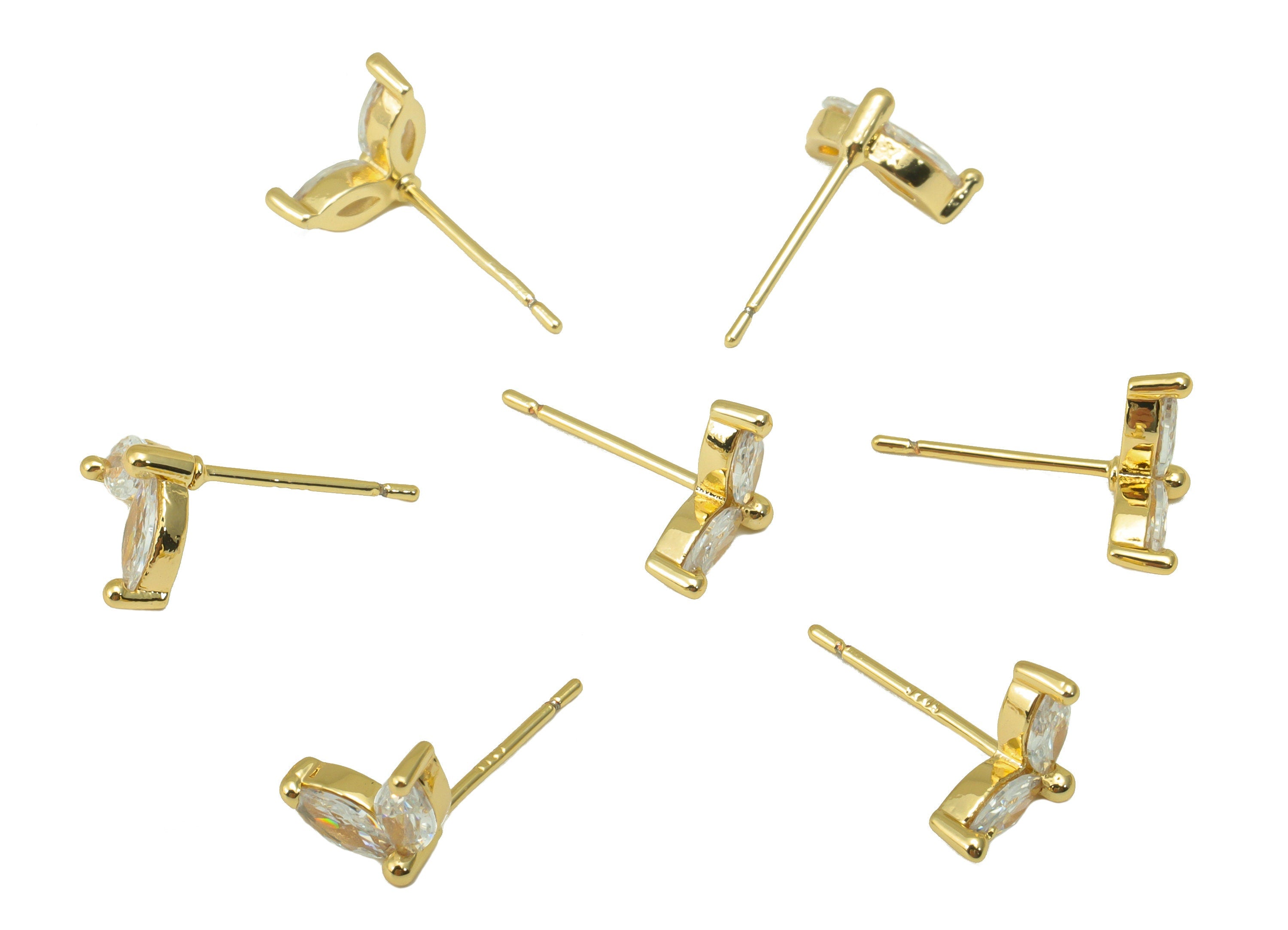 Brass Horse eye Earring Stud - Marquise Earring Post - Cubic Zircon Earring Post - 18K Real Gold Plated - 6.58x9.49x 2.49mm- RGP6229 - DOMEDBAZAAR