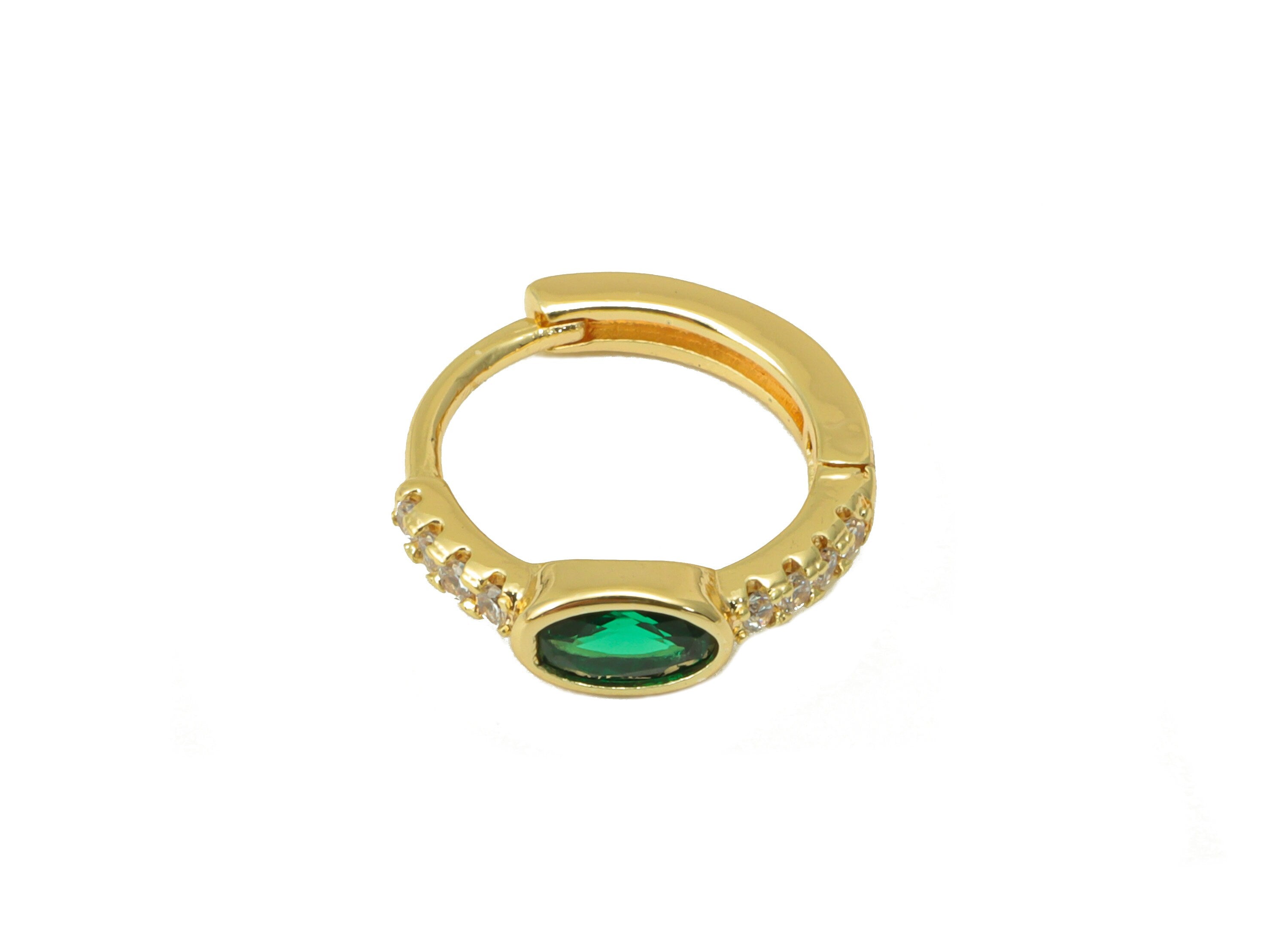 Brass Ring Clasp - Cubic Zircon Huggie Clasp - Ellipse Hoop Clasp - CZ Oval Clasp Huggie - 18K Real Gold Plated - 14.07x13x1.99mm- RGP6239 - DOMEDBAZAAR