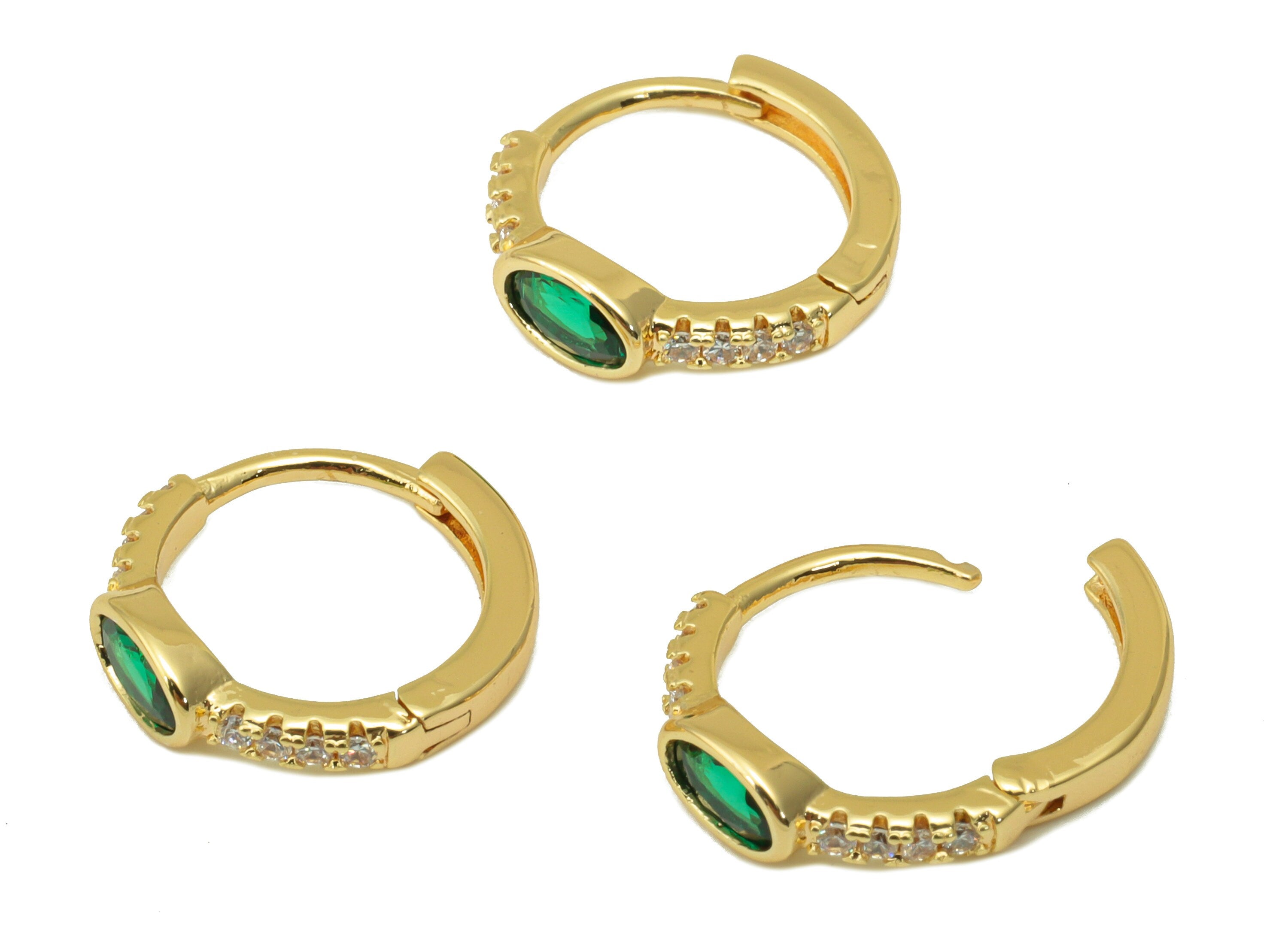 Brass Ring Clasp - Cubic Zircon Huggie Clasp - Ellipse Hoop Clasp - CZ Oval Clasp Huggie - 18K Real Gold Plated - 14.07x13x1.99mm- RGP6239 - DOMEDBAZAAR
