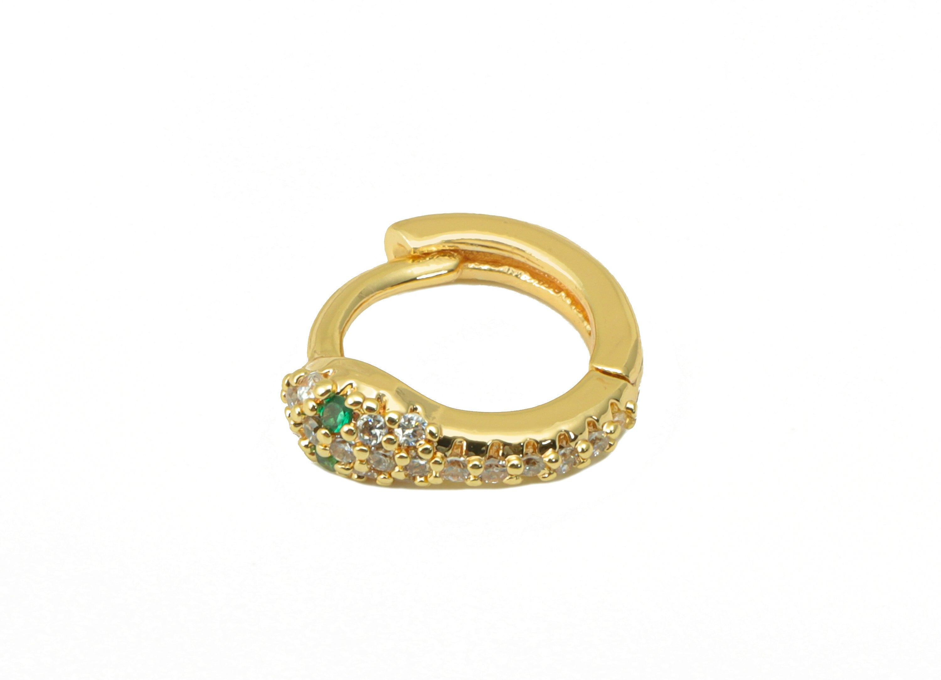 Brass Shake Clasp - Cubic Zircon Huggie Clasp - Green Hoop Clasp - CZ Mini Snake Clasp Huggie - 18K Real Gold Plated - 11x10.5x2mm- RGP6270 - DOMEDBAZAAR