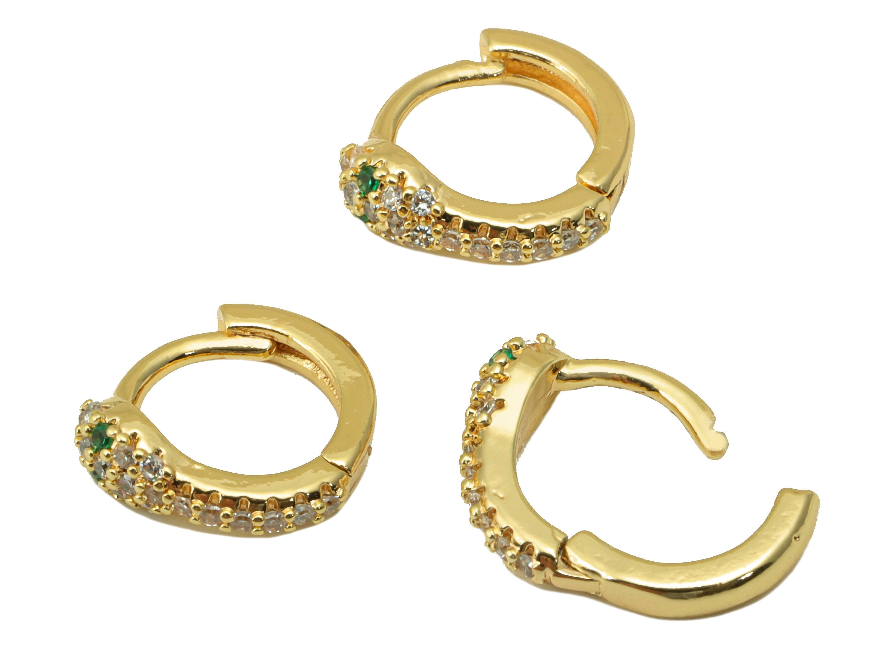 Brass Shake Clasp - Cubic Zircon Huggie Clasp - Green Hoop Clasp - CZ Mini Snake Clasp Huggie - 18K Real Gold Plated - 11x10.5x2mm- RGP6270 - DOMEDBAZAAR