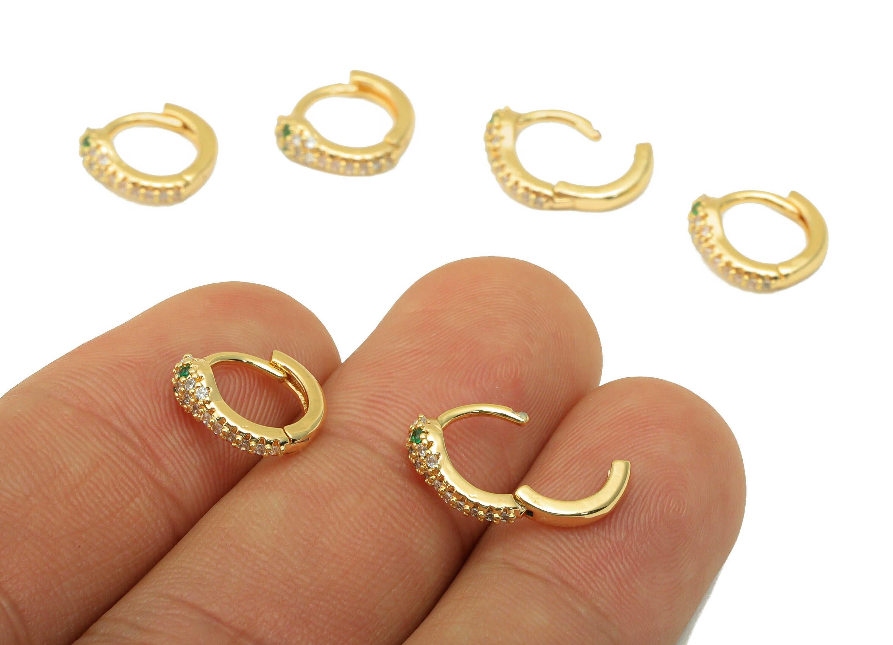 Brass Shake Clasp - Cubic Zircon Huggie Clasp - Green Hoop Clasp - CZ Mini Snake Clasp Huggie - 18K Real Gold Plated - 11x10.5x2mm- RGP6270 - DOMEDBAZAAR