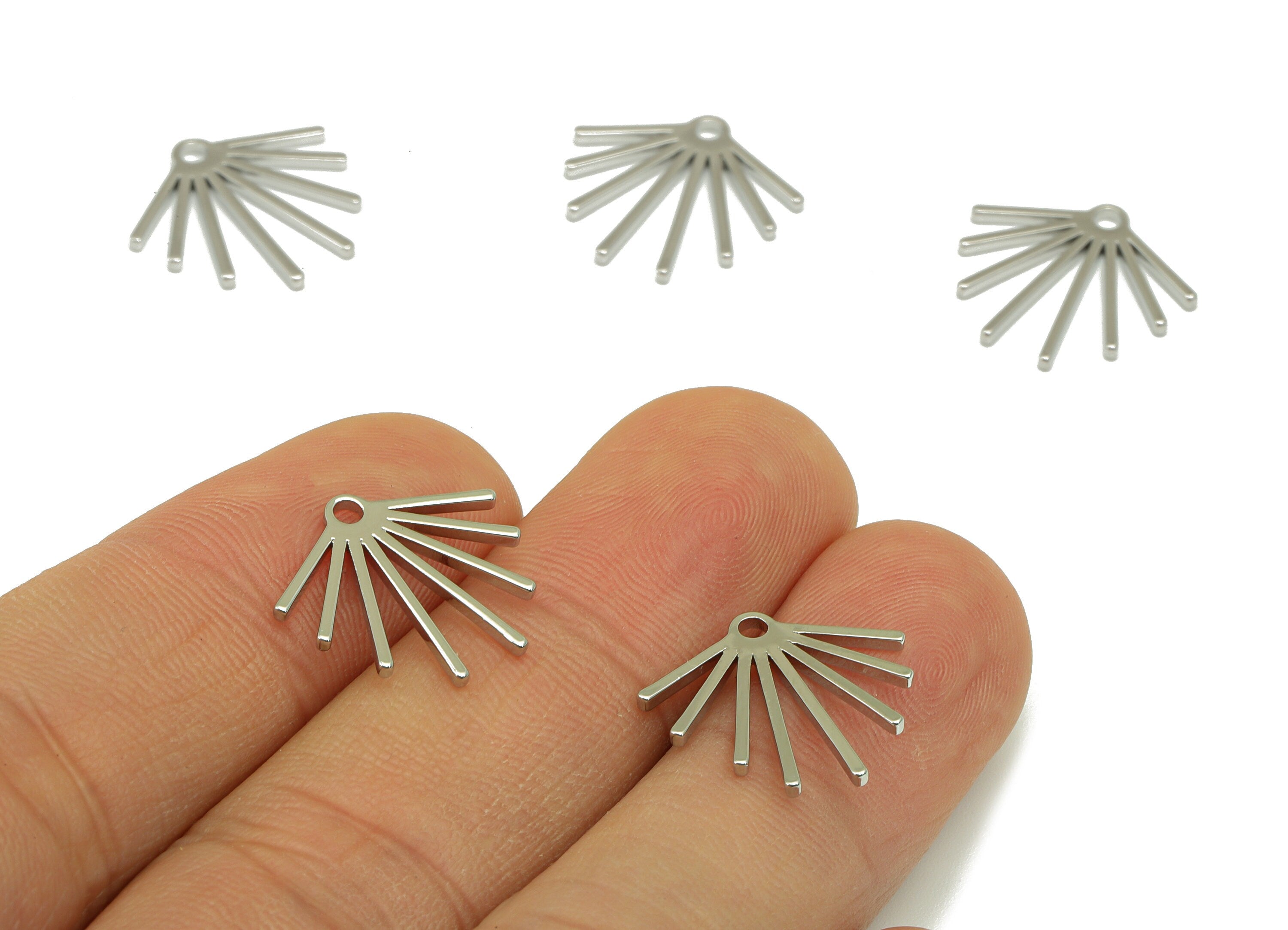 Brass Fringe Earring Charms - Brass Fringe Pendant - Earring Findings - Making Supplies - 18K Real White Gold Plated -16x17x1mm- RGP6687S - DOMEDBAZAAR