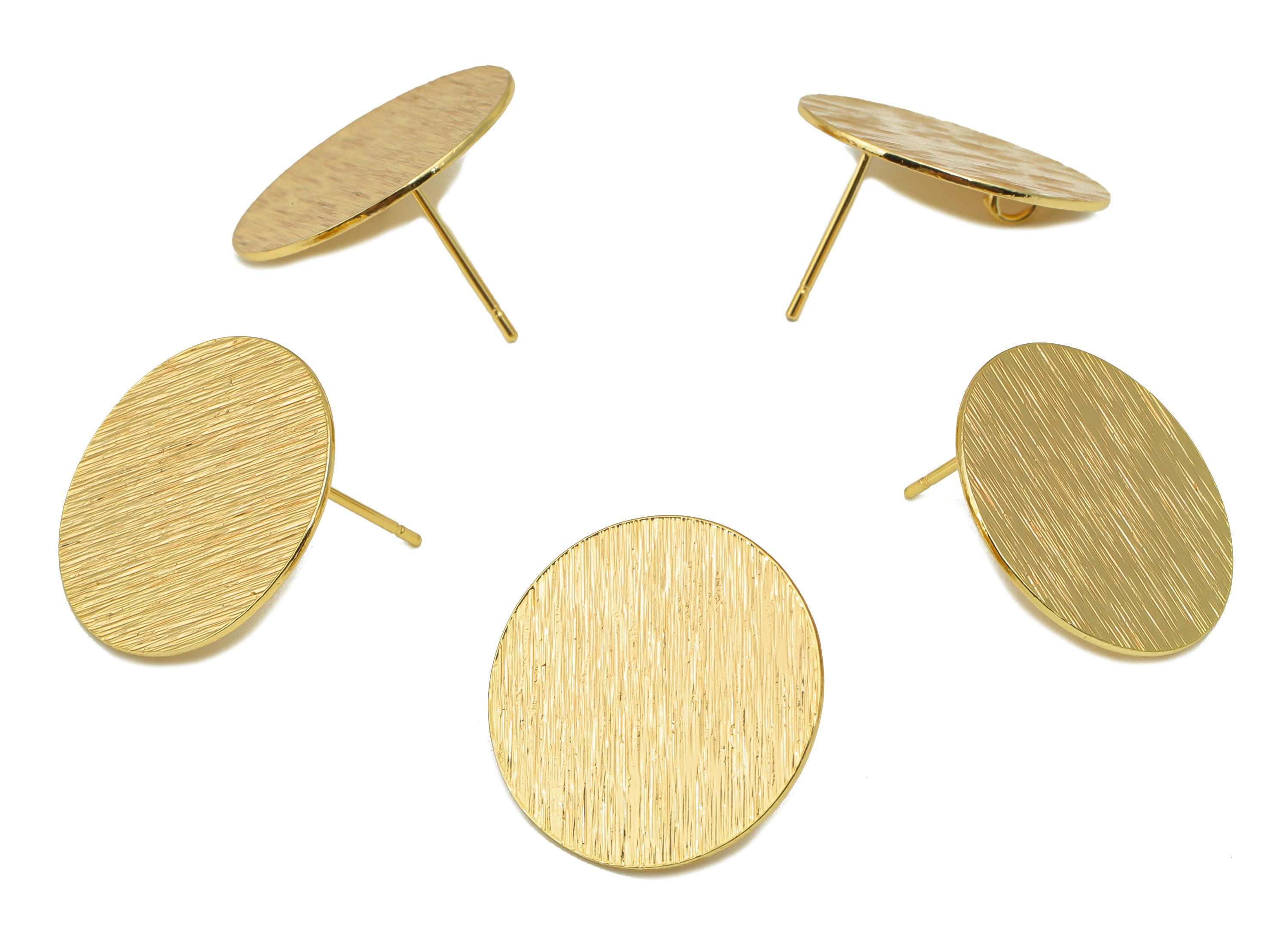 Brass Round Earring Stud - Brass Circle Earring Post - Brass Textured Post with Loop - 18K Real Gold Plated -20.48x20x4.38mm- RGP6690 - DOMEDBAZAAR