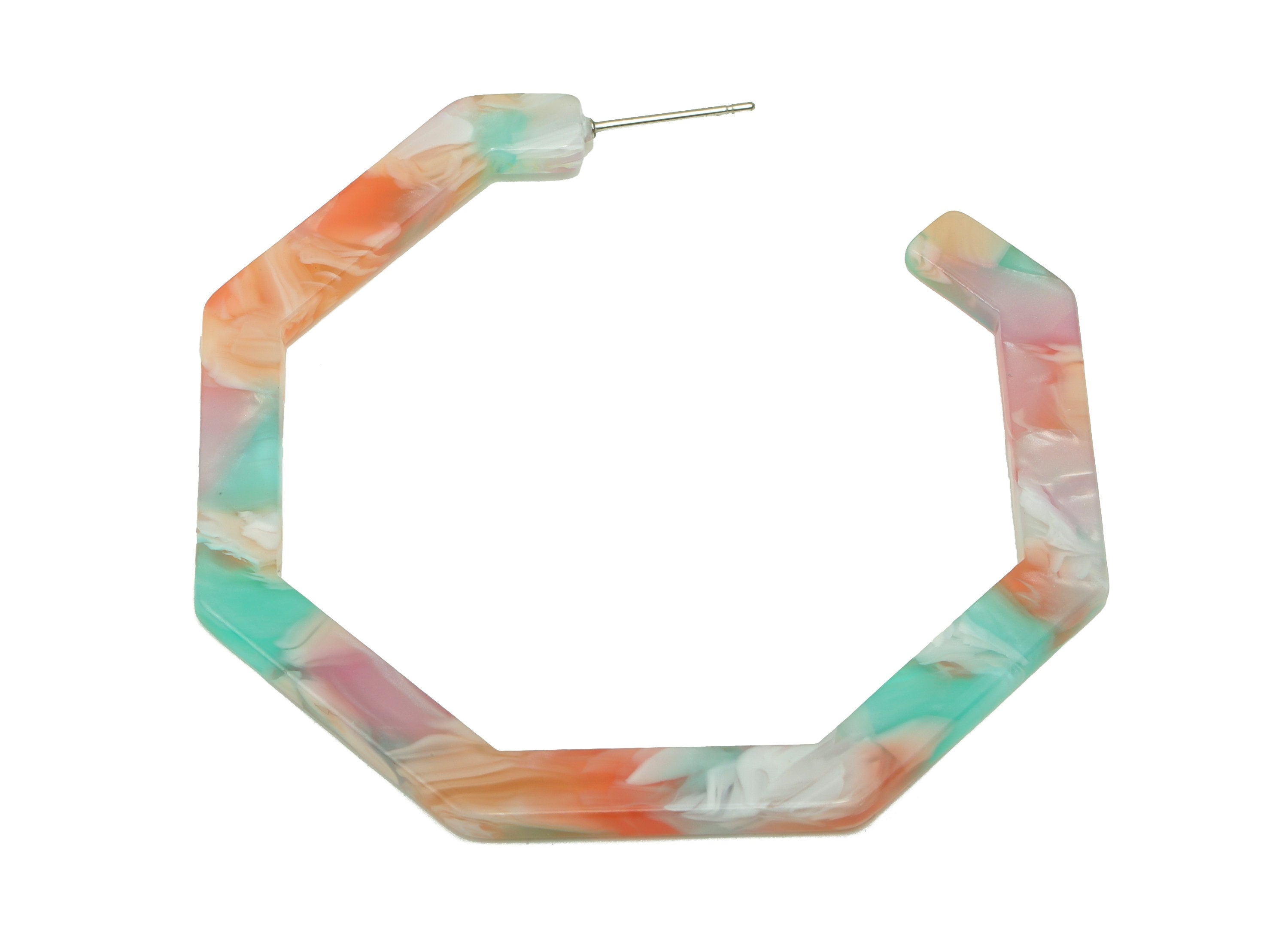 Open Hoop Earrings Stud - 2.5 inch Hexagon Hoop Earring - Acrylic Hexagon Earring Post - Color Code: A913 - 62.6x62.6x2.51mm- AC1622-A913 - DOMEDBAZAAR