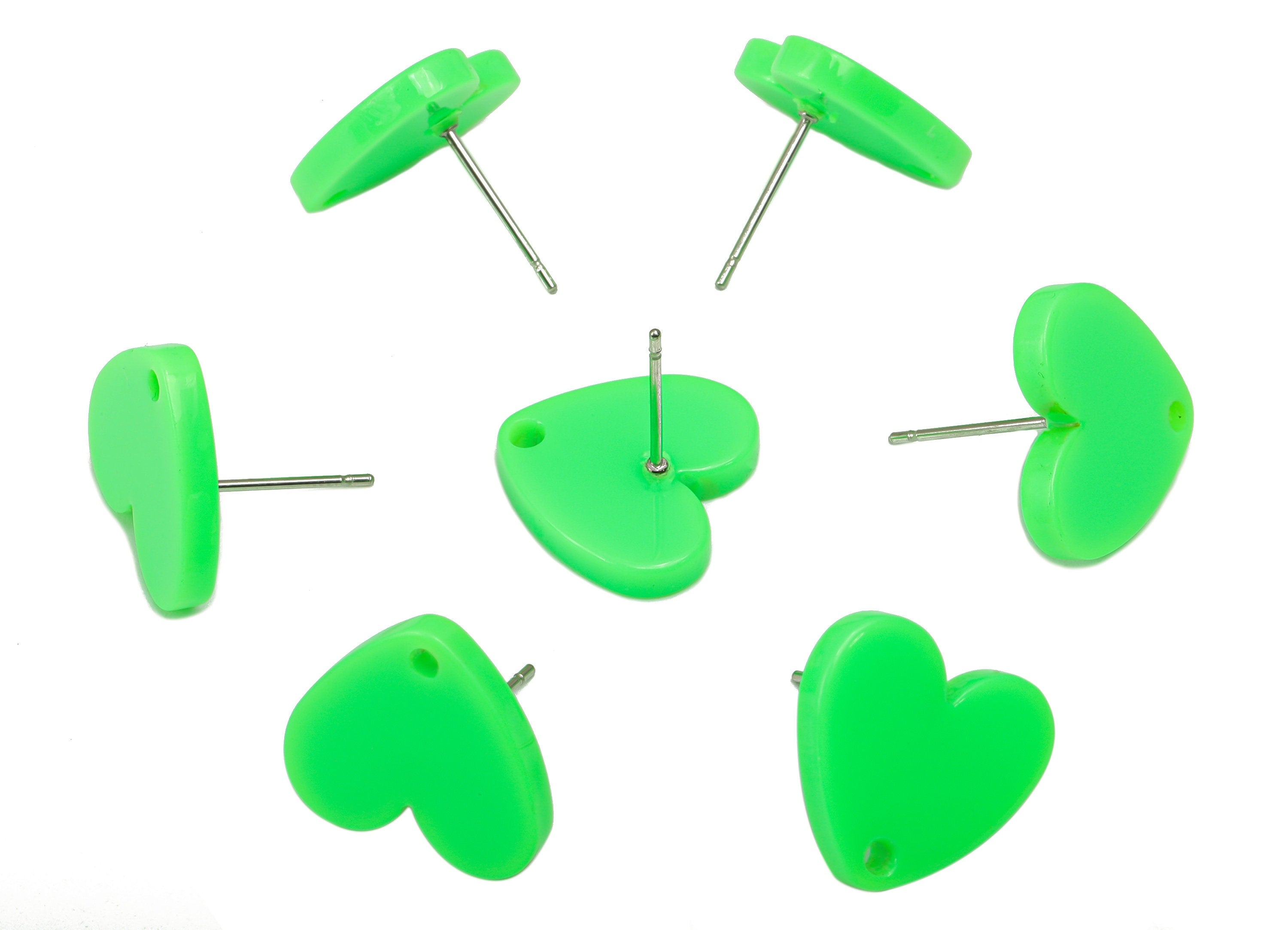 Acrylic Heart Earring Stud – Matte Acrylic Heart Post - 316 Stainless Steel Stud - Light Green -Jewelry Supplies - 17x16x2mm - AC2421-A912 - DOMEDBAZAAR