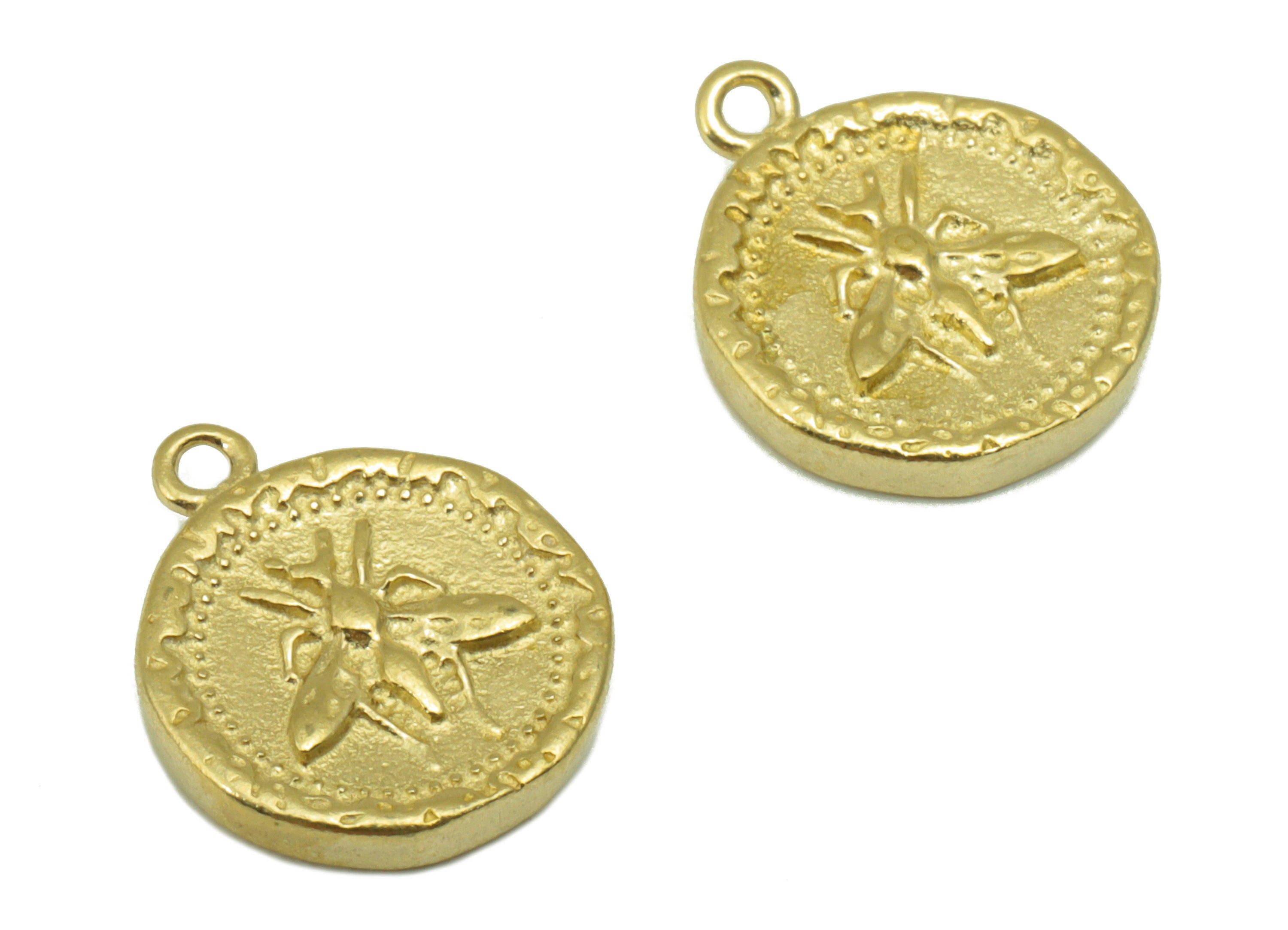 Brass Round Earring Charm- Raw Brass Bee Pendant- Flying  Animal Charm-Insect Pendant - Earring Finding - For Jewelry -13 x11 x2mm -PP8404 - DOMEDBAZAAR