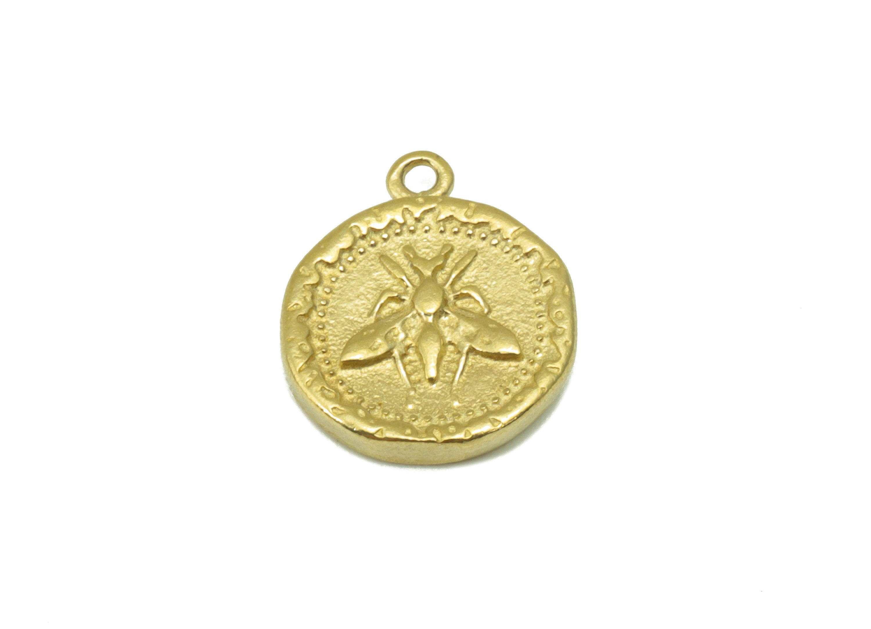 Brass Round Earring Charm- Raw Brass Bee Pendant- Flying  Animal Charm-Insect Pendant - Earring Finding - For Jewelry -13 x11 x2mm -PP8404 - DOMEDBAZAAR