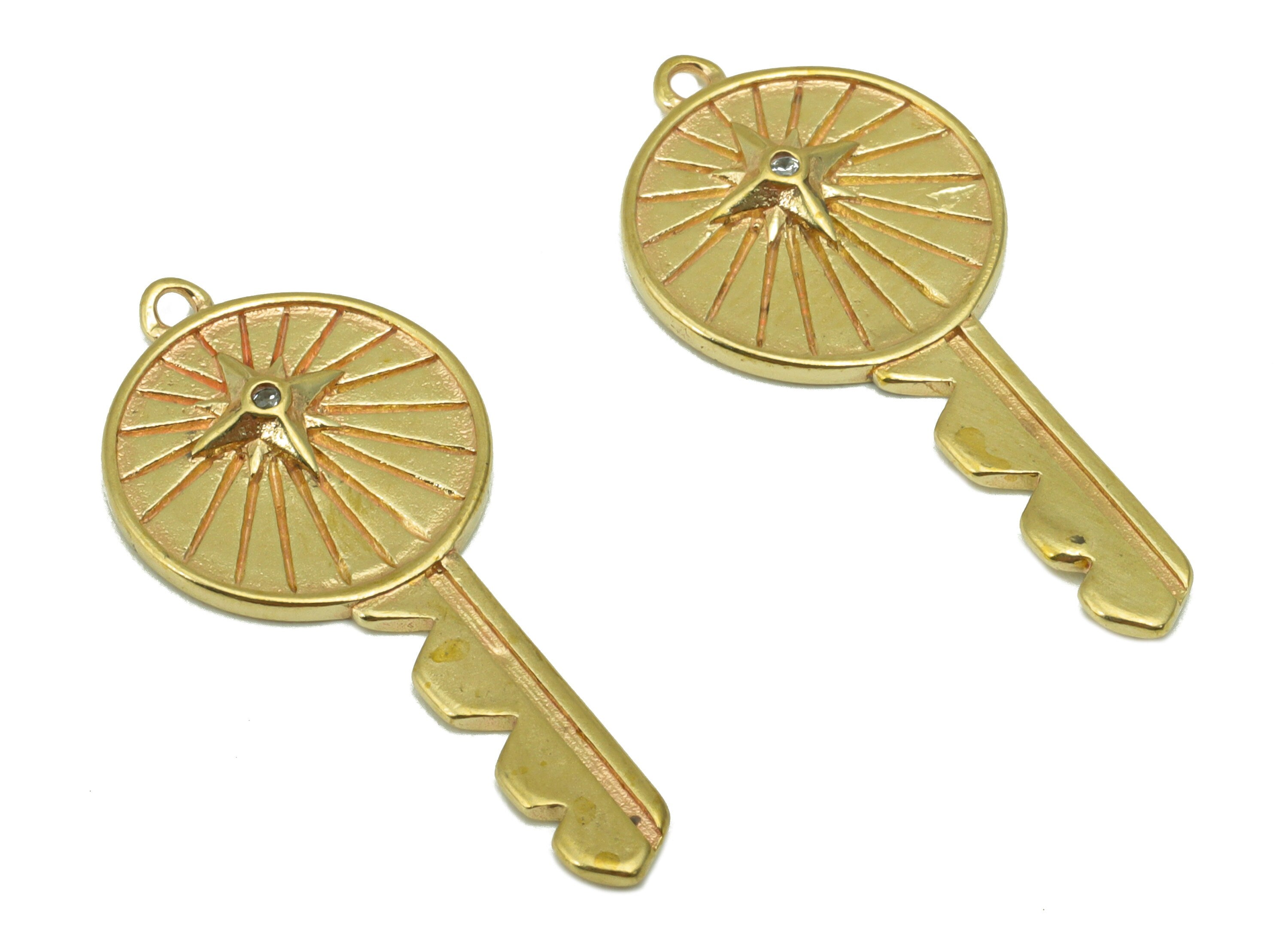 Brass Key Earring Charm - Raw Brass Key Pendant - CubicZircons -For Earring - Jewelry Supplies  -29 x 13 x2.1mm-PP8436 - DOMEDBAZAAR