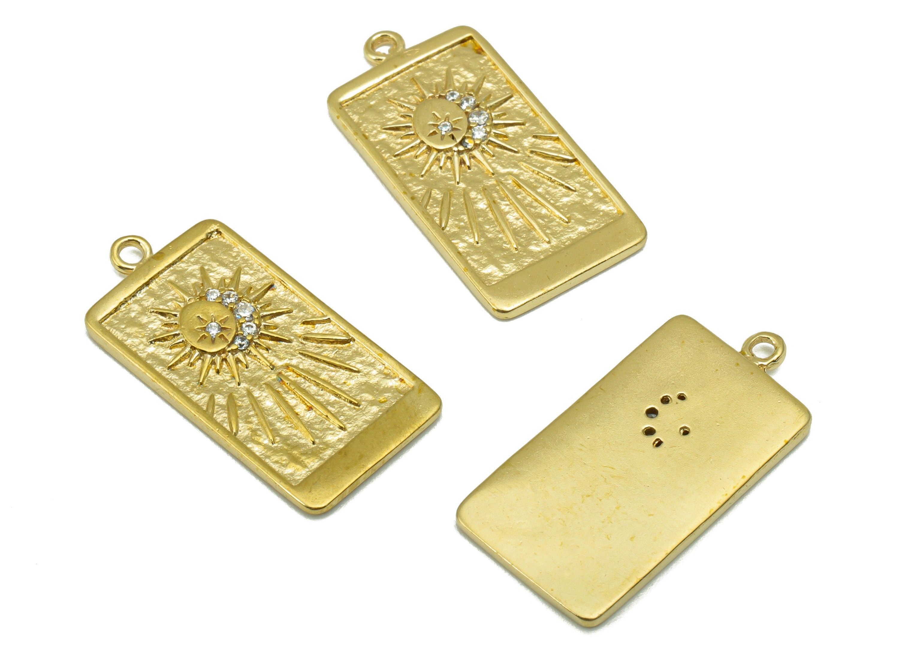 Brass Rectangle Earring Charm- Raw Brass Sunshine Pendant -Cubic Zircon-Earring Finding -Jewelry Supplies -27x 13mm x 1.33mm-PP8431 - DOMEDBAZAAR