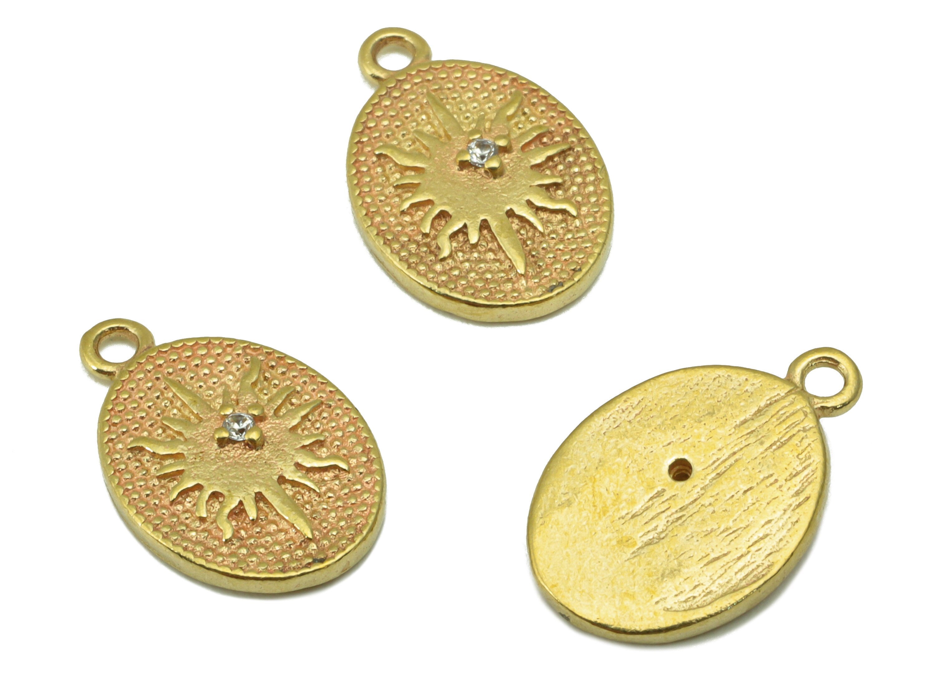 Brass Oval Earring Charm - Raw Brass Awn star Pendant-Polka Dot Charm - Cubic Zircon - Earring Finding -Jewelry Supplies-14x9x2.05mm-PP8442 - DOMEDBAZAAR