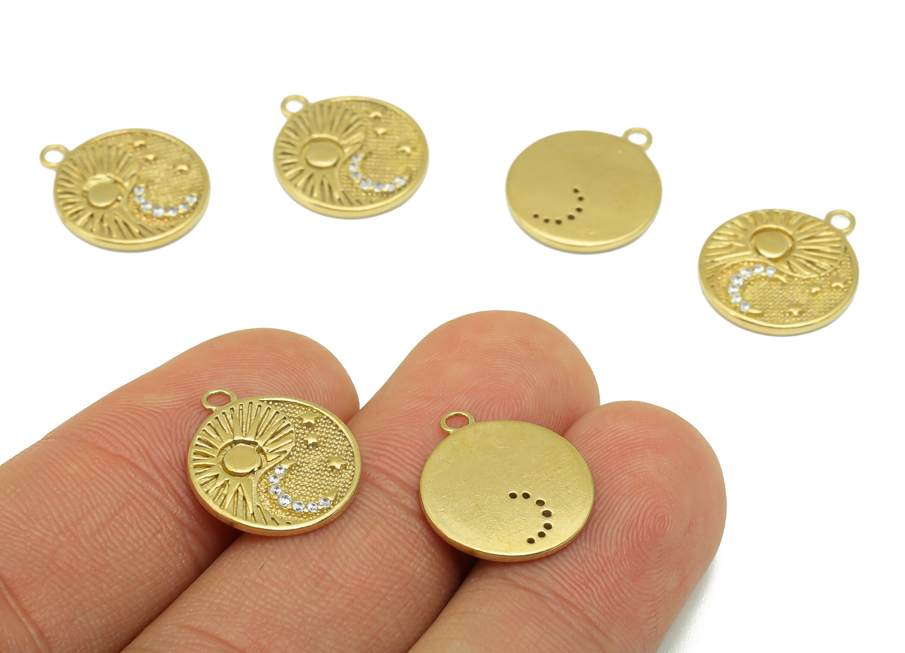 Brass Round Yin Yang Earring - Raw Brass Texture Pendant-Cubic Zirconia - Sunshine  Crescent  Charm - Earring Finding -16 x14 x 1.5mm-PP8409 - DOMEDBAZAAR