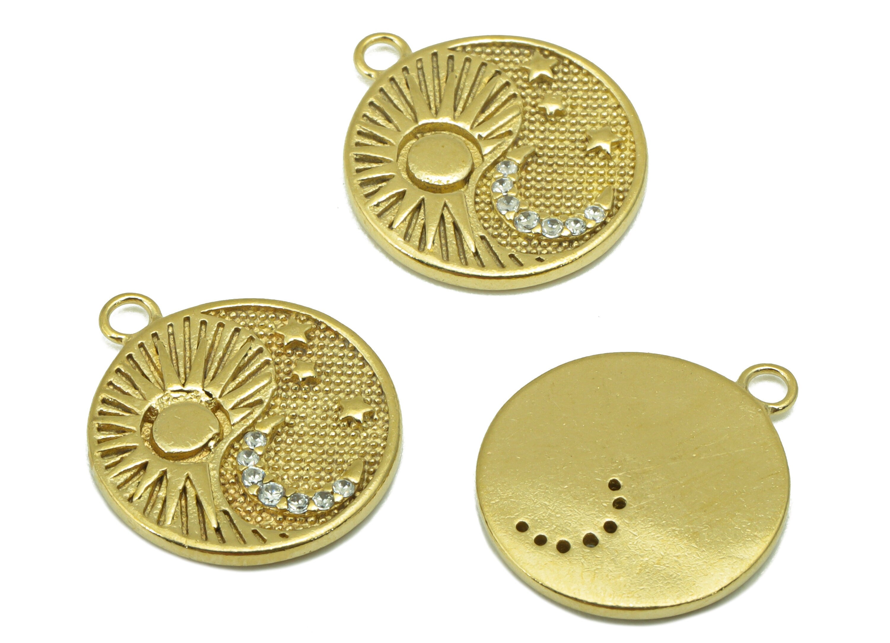 Brass Round Yin Yang Earring - Raw Brass Texture Pendant-Cubic Zirconia - Sunshine  Crescent  Charm - Earring Finding -16 x14 x 1.5mm-PP8409 - DOMEDBAZAAR