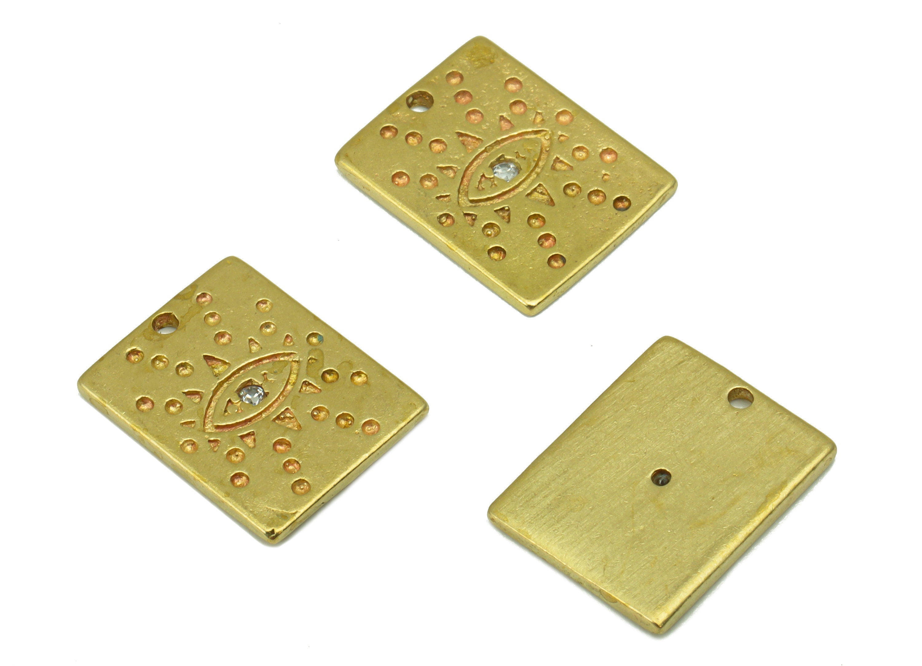 Brass Rectangle  Earring Charm - Raw Brass Eye Pendant  -Cubic Zircon -ForEarring - Jewelry Supplies -12 x9 x 1.09mm-PP8447 - DOMEDBAZAAR