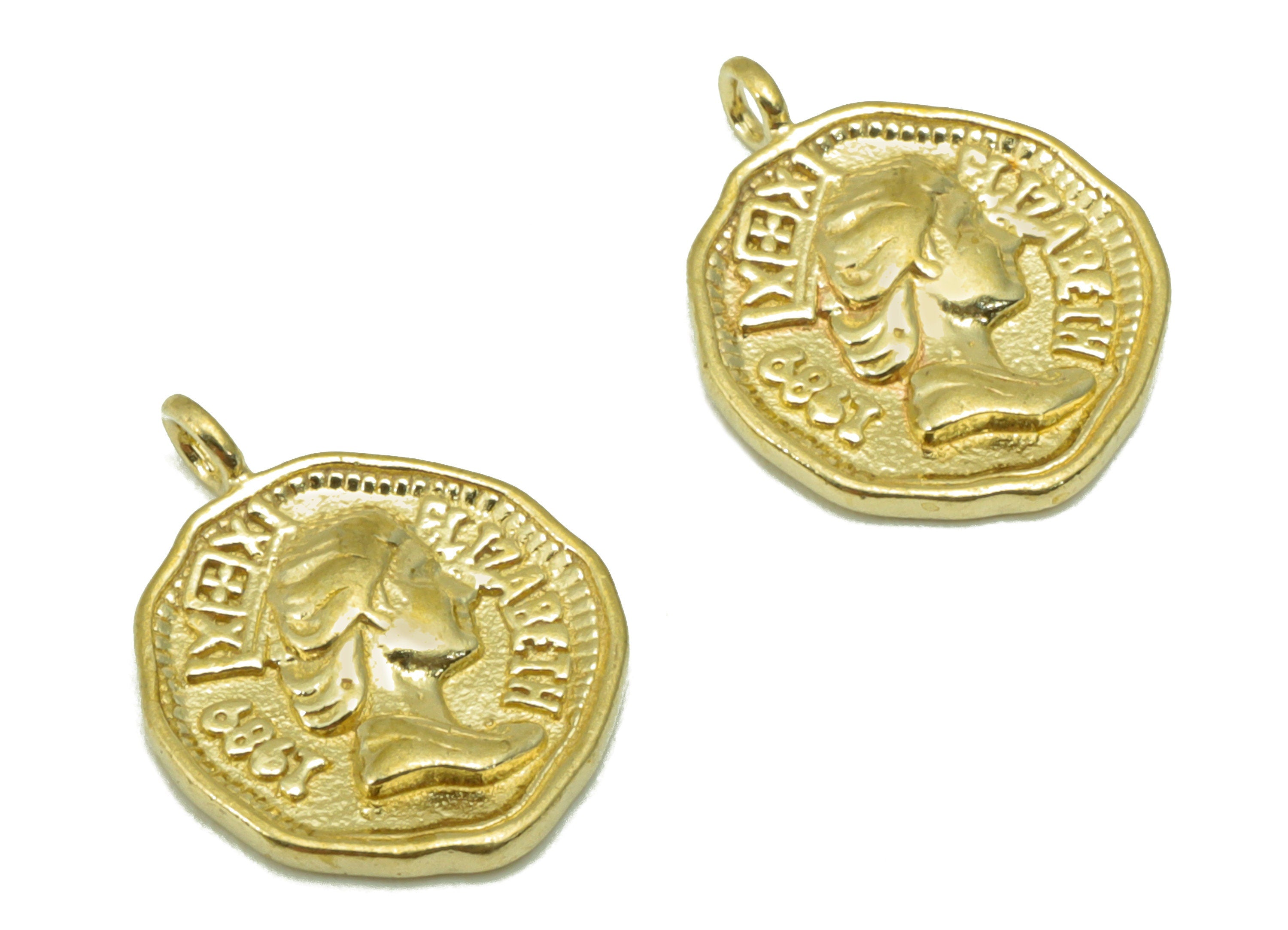 Brass Circle Earring Charm - Raw Brass Old Coin Looking Pendant - Empress Charm -Earring  Finding -14 x11x1.92mm-PP8403 - DOMEDBAZAAR