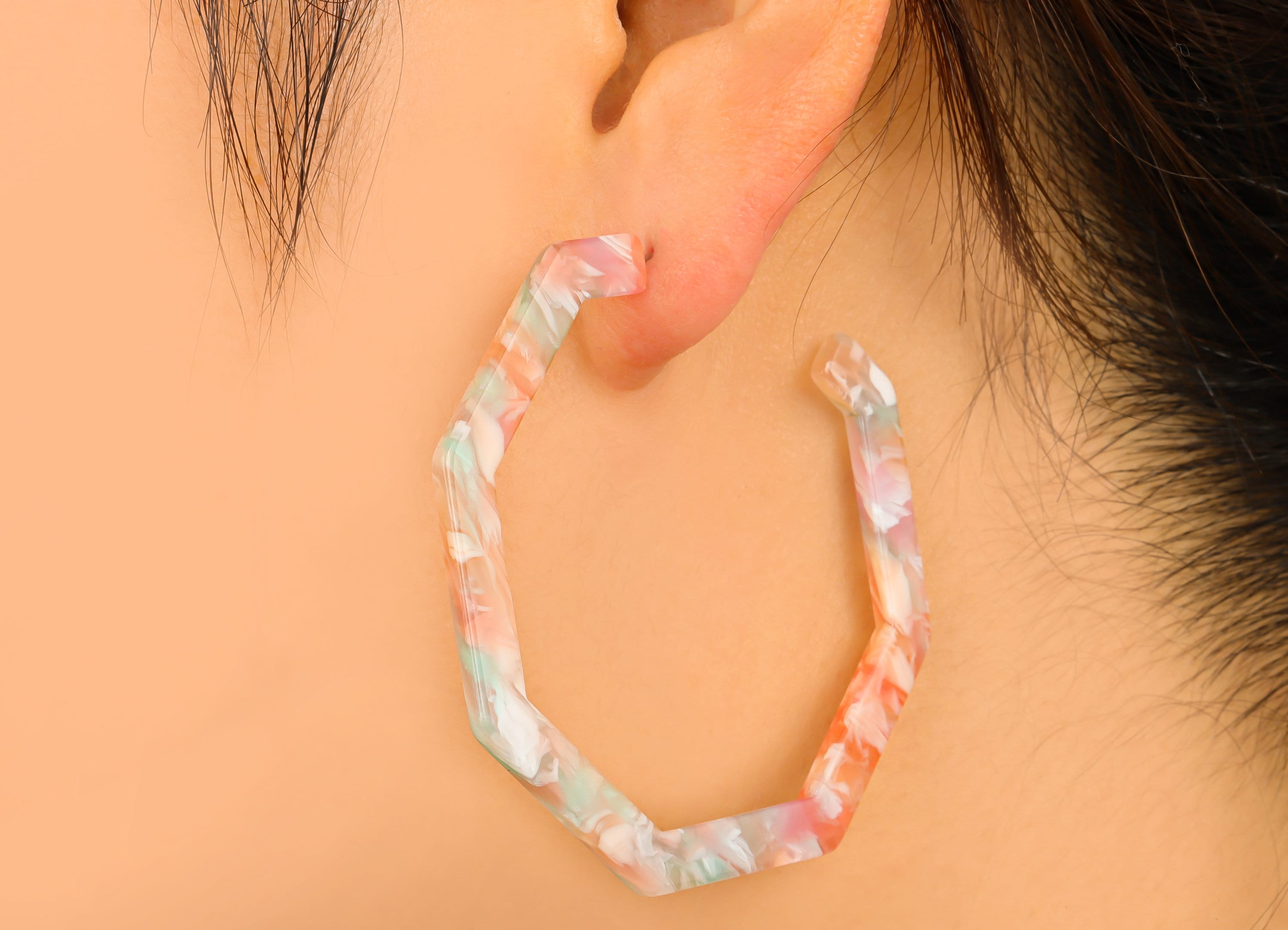 Open Hoop Earrings Stud - 2.5 inch Hexagon Hoop Earring - Acrylic Hexagon Earring Post - Color Code: A913 - 62.6x62.6x2.51mm- AC1622-A913 - DOMEDBAZAAR