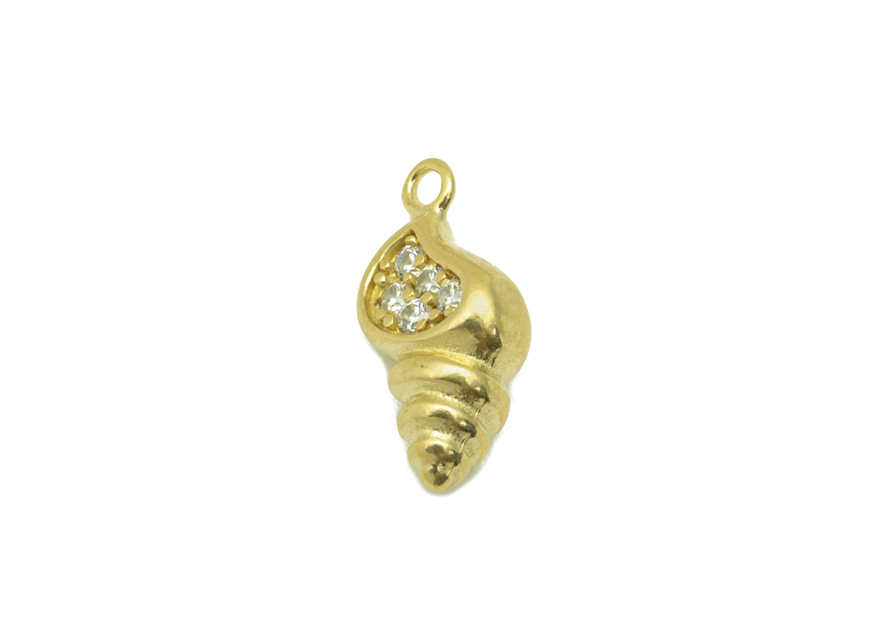 Brass Conch  Earring Charm - Raw Brass Seashell Pendant -Cubic Zircon- Whelk Seashell Charm- Jewelry Supplies-13 x6 x4.55mm-PP8410 - DOMEDBAZAAR