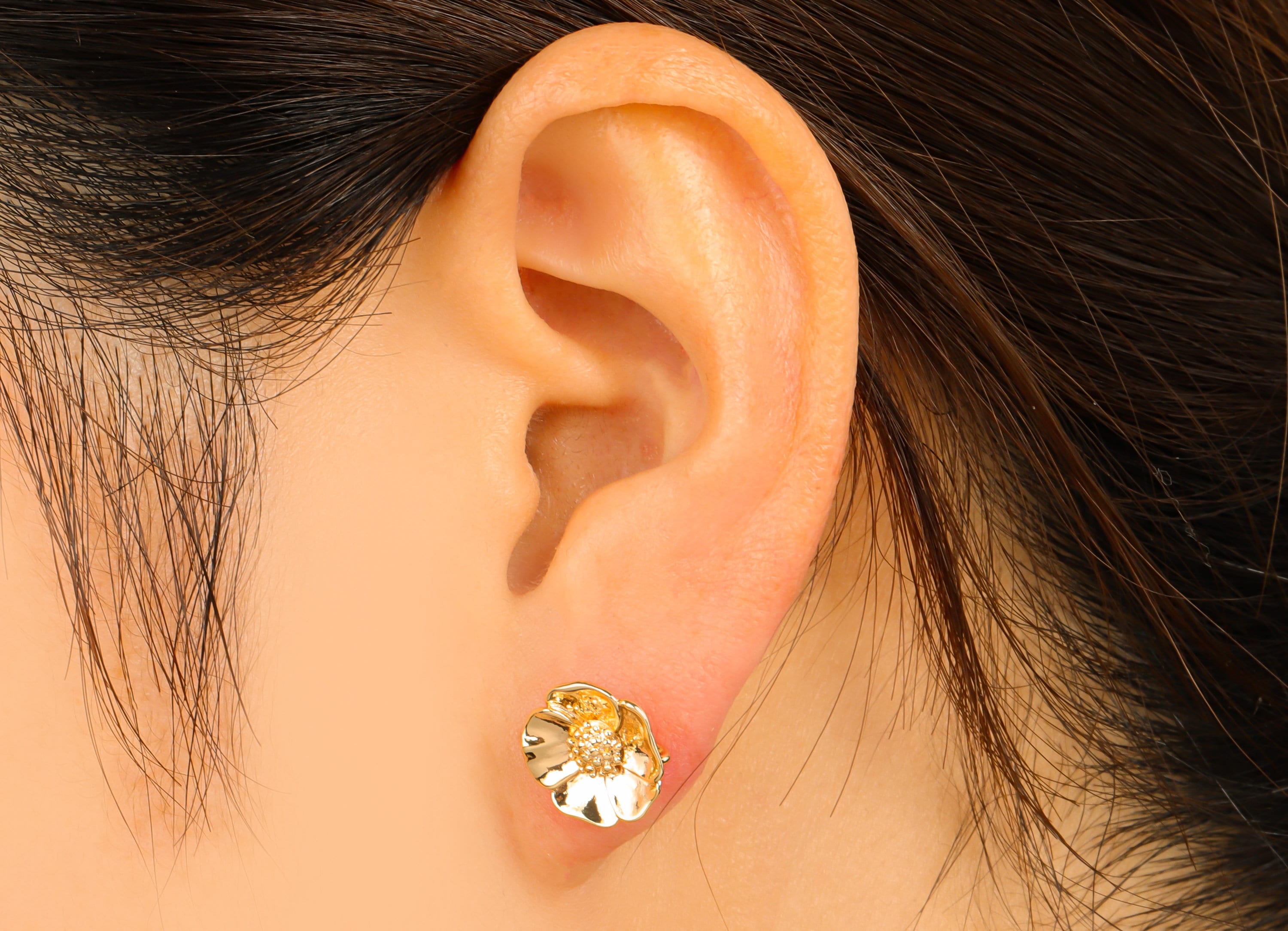 Brass Flower Earrings Stud - Brass Daisy Earring Post - Botanical Earring Post With Loop - 18K Real Gold Plated -11.81x11.81x1.91mm- RGP6271 - DOMEDBAZAAR