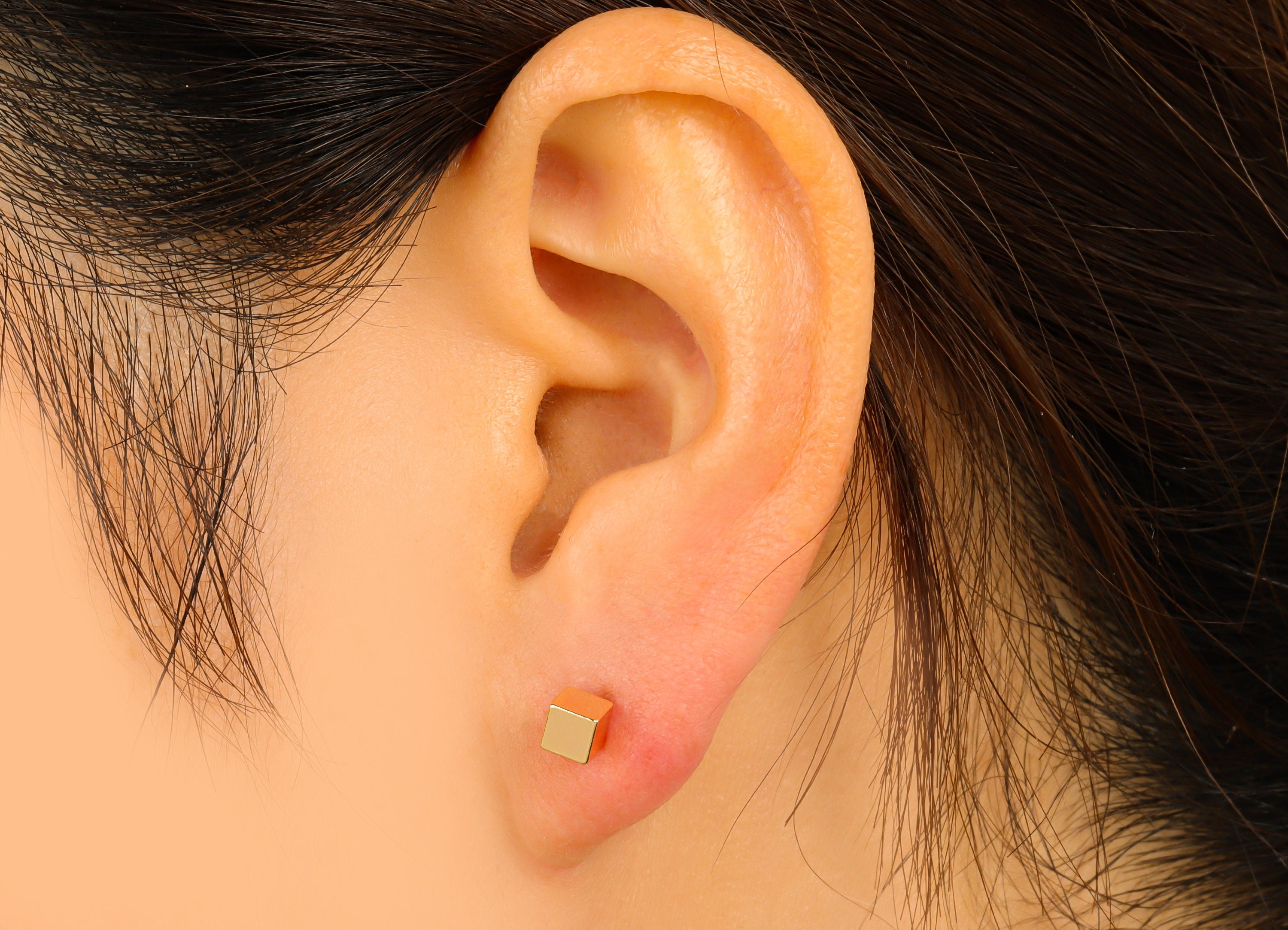 Brass Cube Earrings Stud - Brass Geometry Earring Post - Gold Cube Earring Post - 18K Real Gold Plated -4.03x4.03x4.23mm- RGP6244 - DOMEDBAZAAR