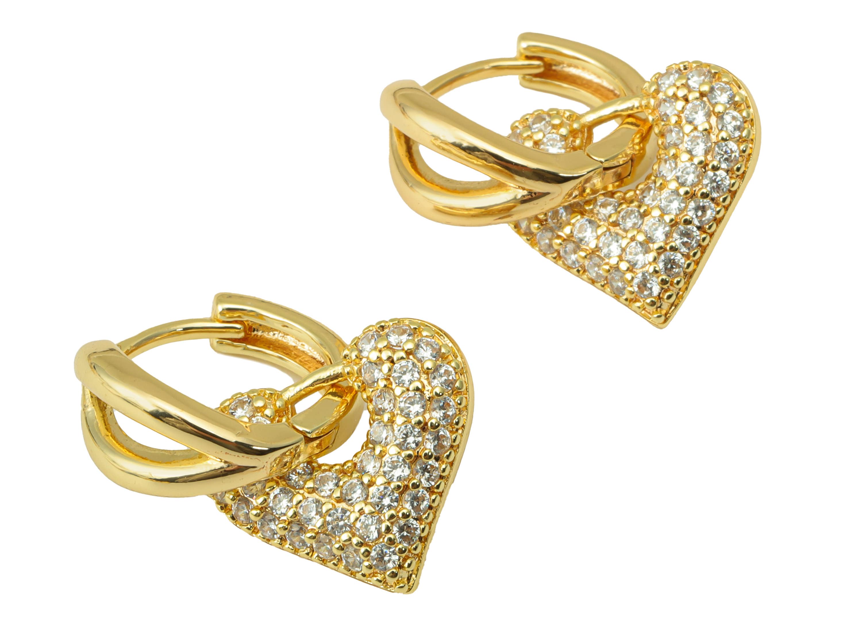 Brass Heart Hoop Clasp- Brass Cubic Zirconia Clasp - CZ Huggie Hoop - Heart Huggie Hoop - 18K Real Gold Plated -24.05x15.31x 2.57mm- RGP6264 - DOMEDBAZAAR