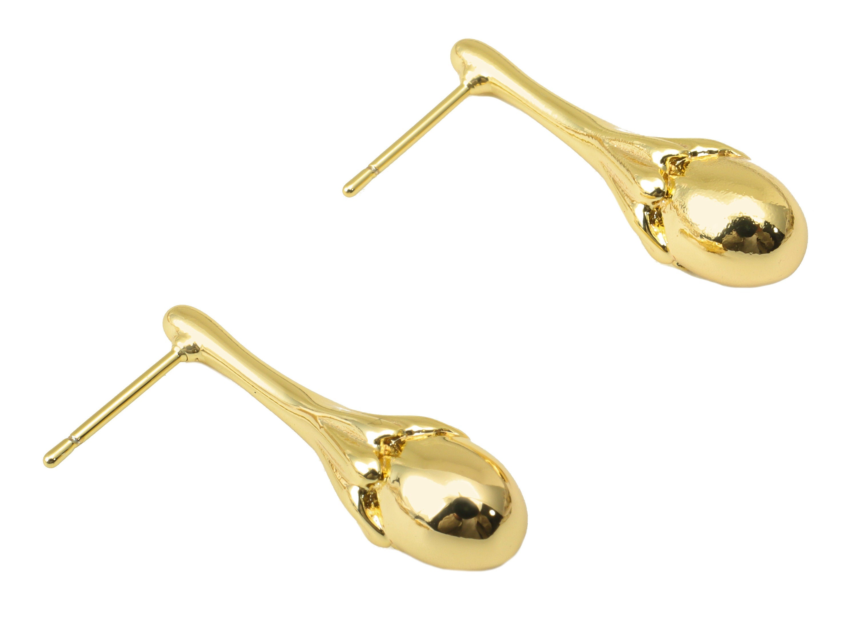 Brass Wolfberry Stud Earring - Brass Fruit Earring Post - Brass Round Earring Post- 18K Real Gold Plated -26.7x7.49x7.49mm- RGP6255 - DOMEDBAZAAR