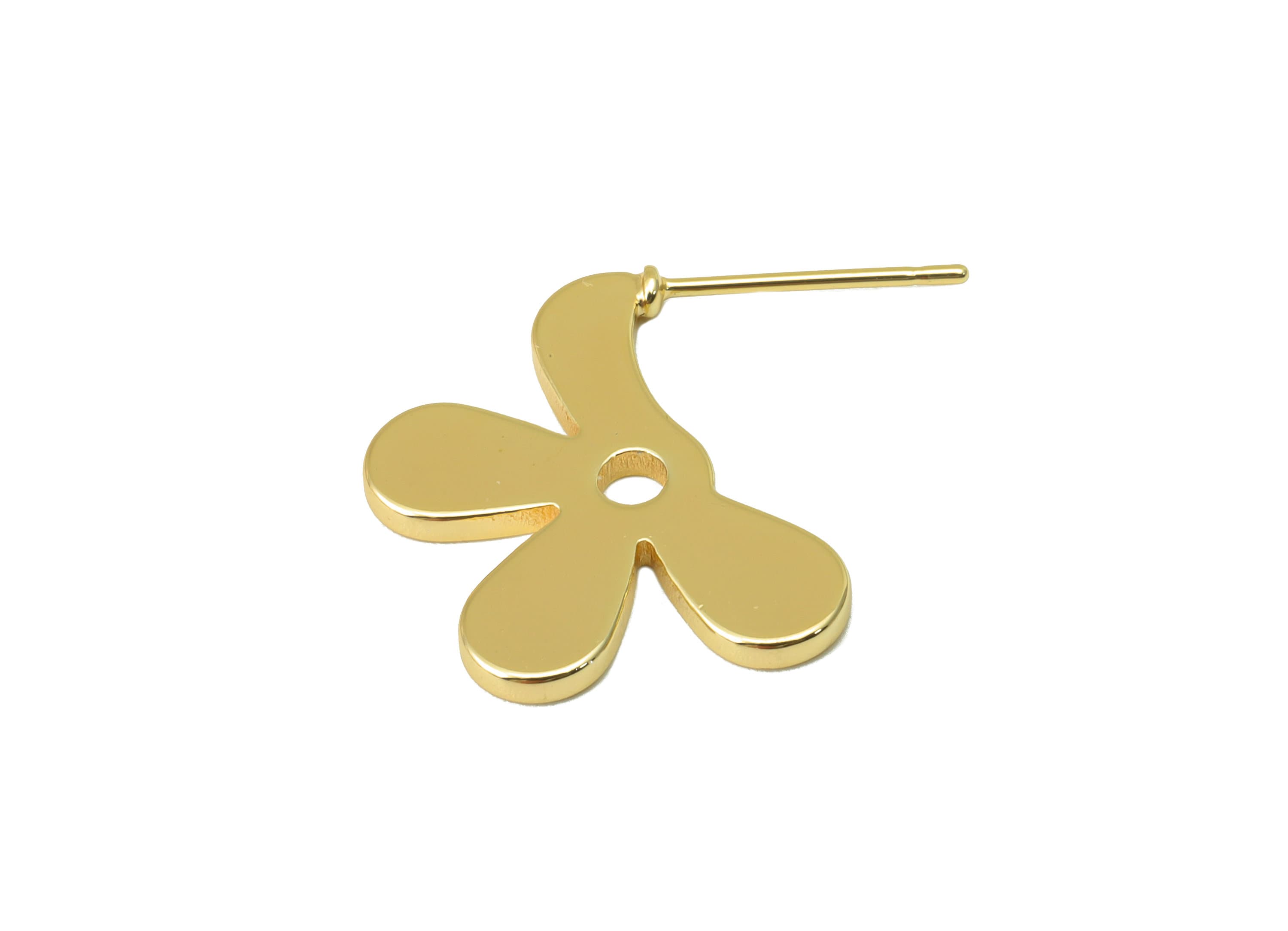 Brass Flower Stud Earring - Brass Flower Earring Post -  Brass Botanical Earring Post - 18K Real Gold Plated - 19x24x2mm- RGP6235 - DOMEDBAZAAR
