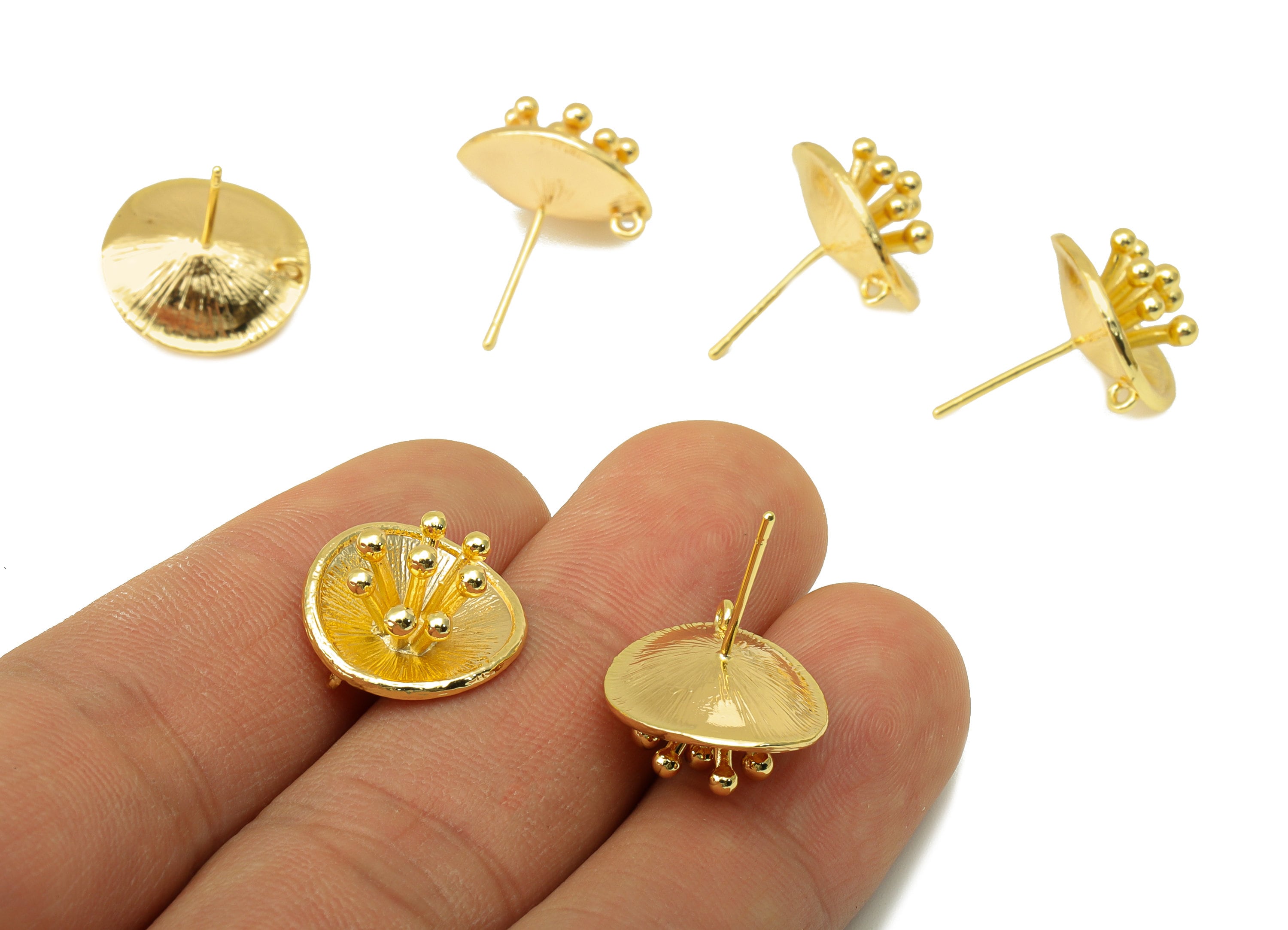 Brass Flower Stud Earring - Brass Flower Bud Earring Post - Brass Botanical Earring Post - 18K Real Gold Plated - 15.75x6.9x1.15mm- RGP6210 - DOMEDBAZAAR