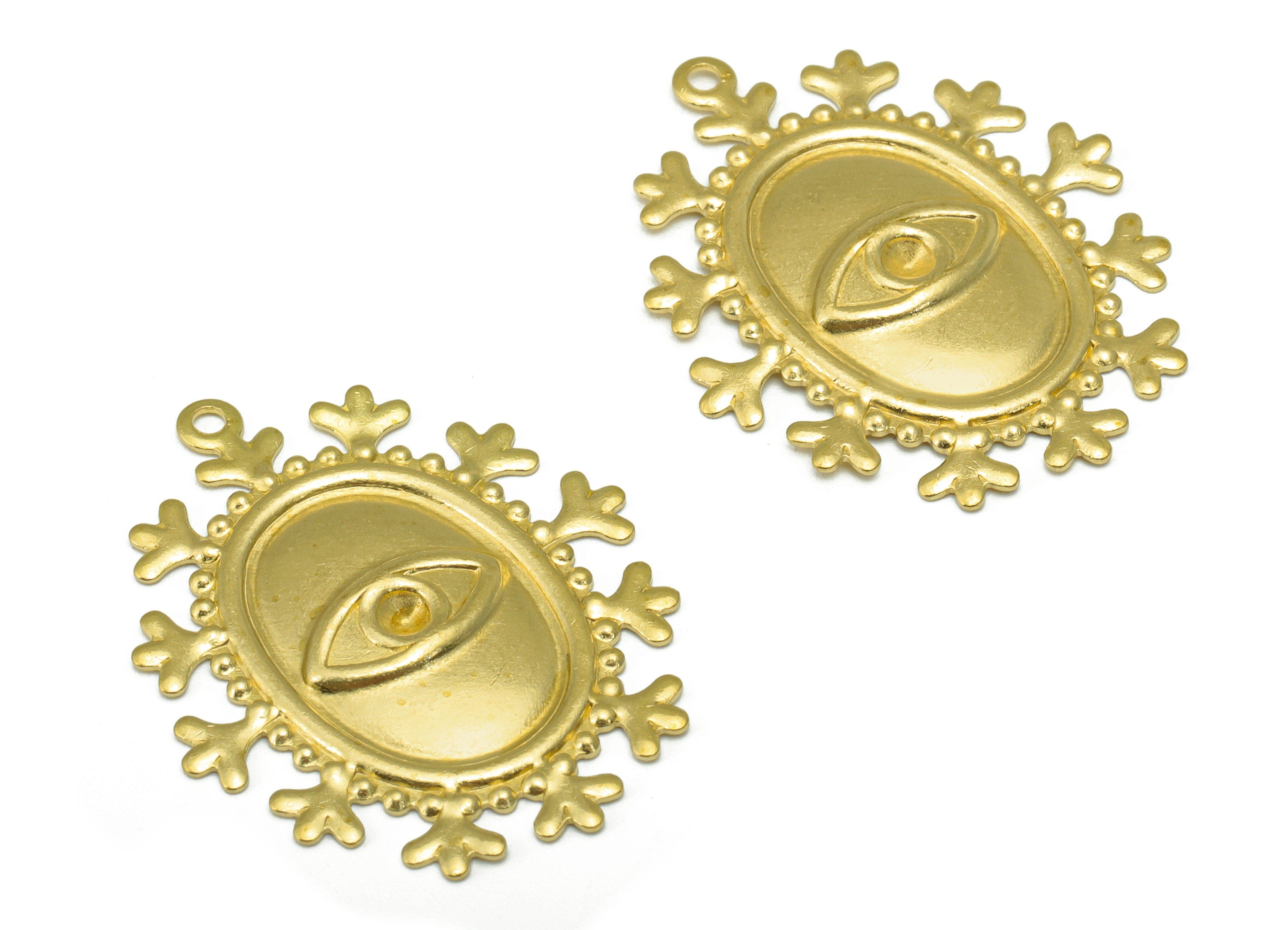 Brass Ellipse Earring Charms - Raw Brass Eye Charm - Brass Lace Charm - Jewelry Making Supplies - 30.78 x 24.96 x 0.78mm- PP8197 - DOMEDBAZAAR