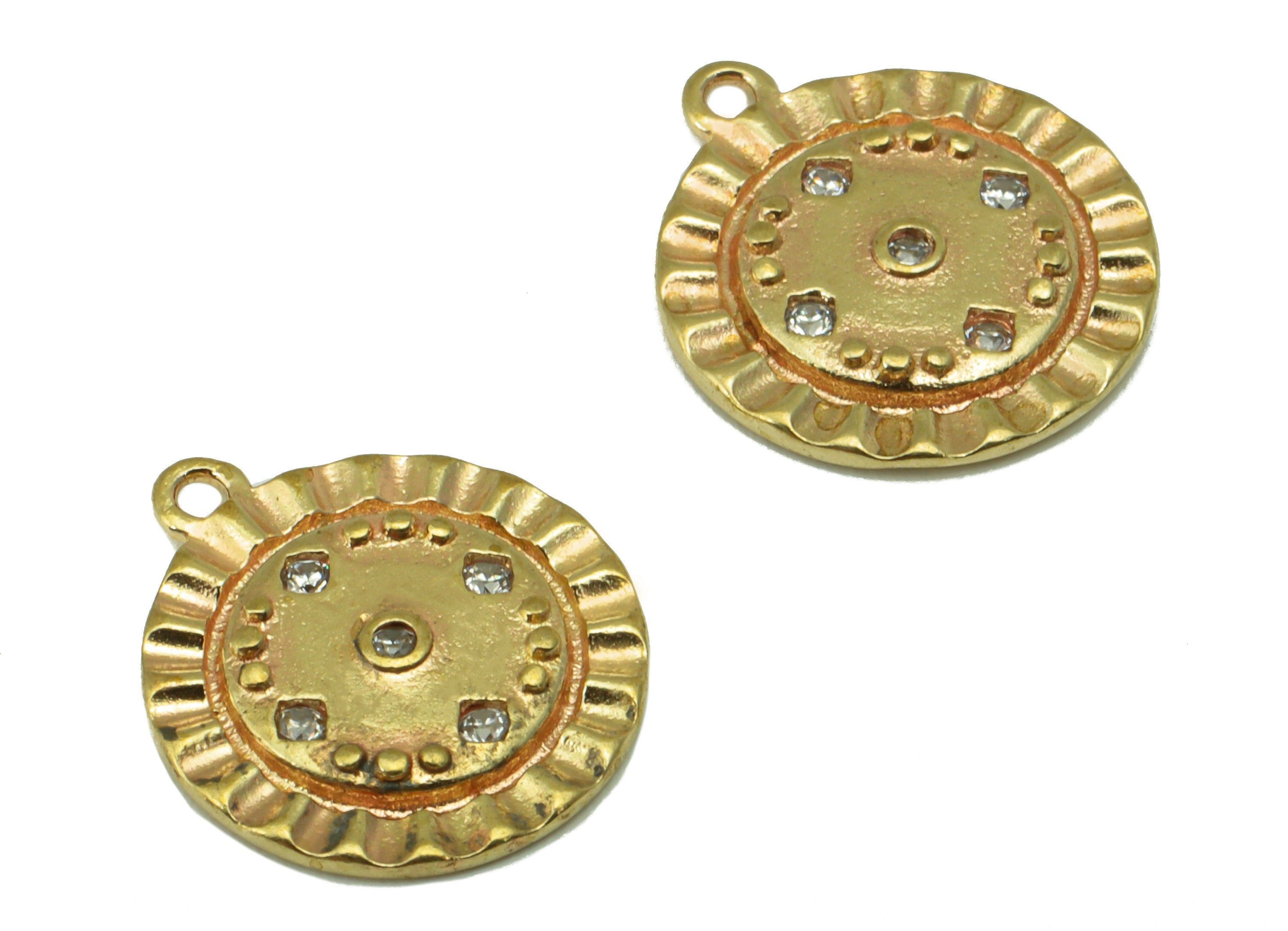 Brass Round Charm - Brass Cubic Zirconia Charm - Lace Dot Earring Charm - For Necklace - CZ Charm - 14.54 x 12.56 x 1.65mm- PP8408 - DOMEDBAZAAR