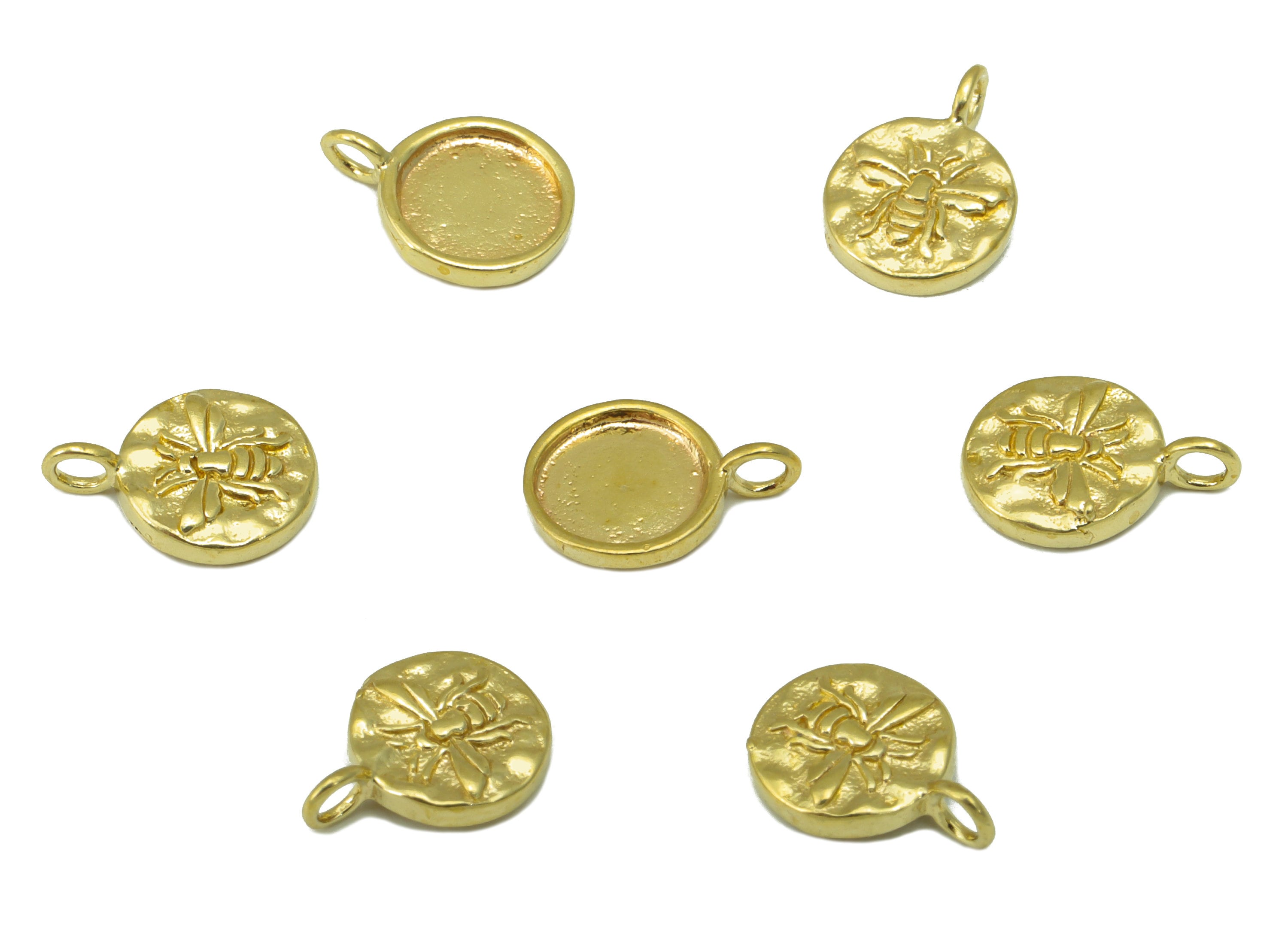Brass Bee Charm - Brass Round Bee Earring Charm - Hammered Mini Animal Earring For Necklace - For Necklace - 10.3x 7.36 x 1.36mm- PP8441 - DOMEDBAZAAR