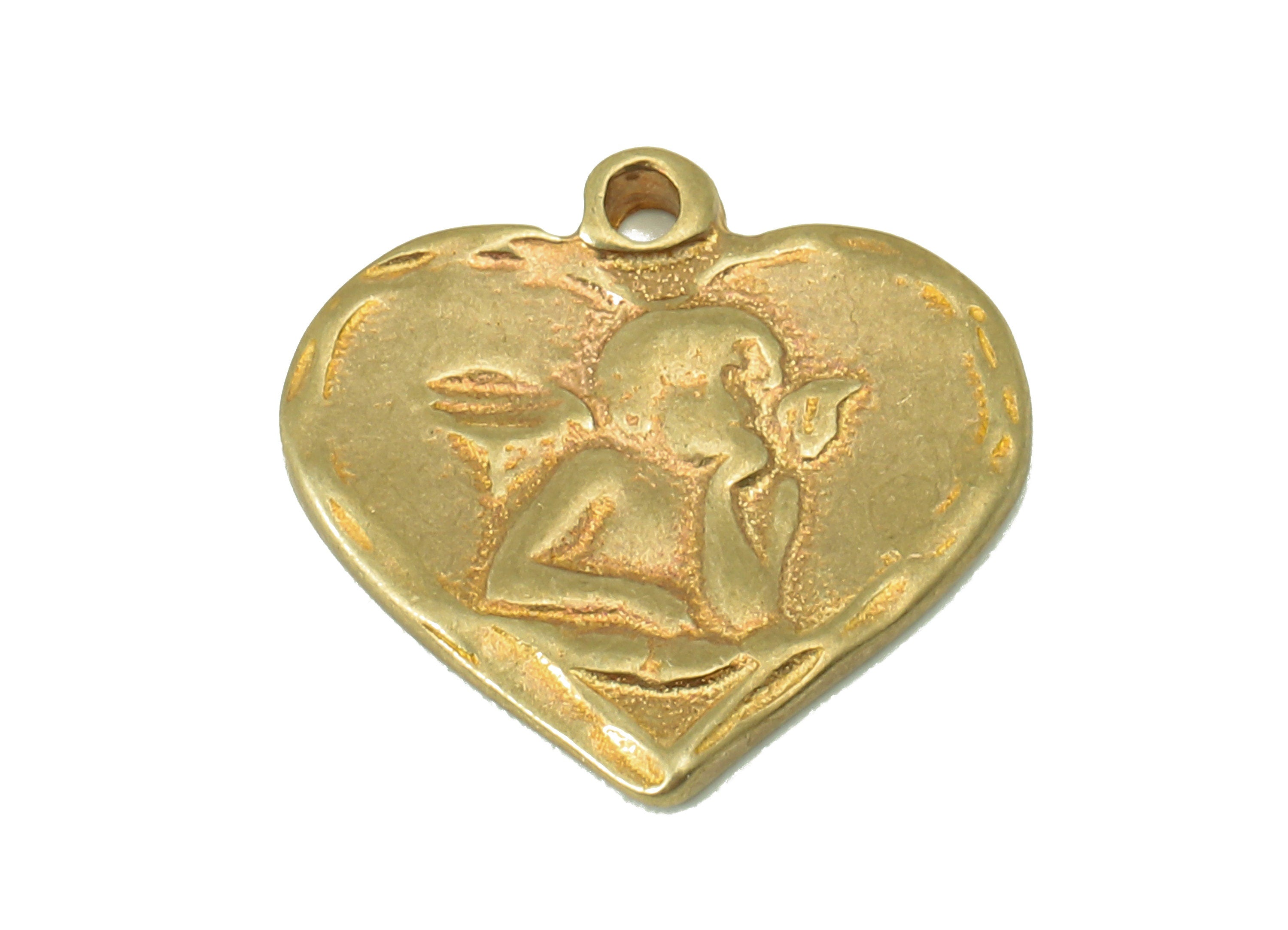 Brass Antiqve Heart Charms - Raw Brass  Angel Charm-Greek Heart Pendant -DIY Jewelry Making Supplies -15x 15 x 1.81mm-PP8274 - DOMEDBAZAAR